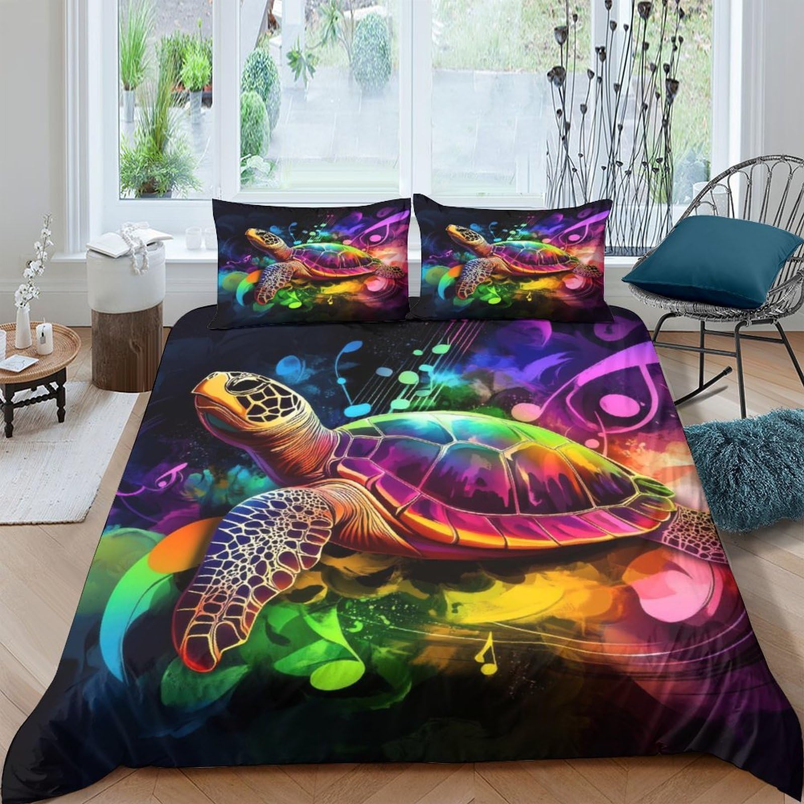 Unrxjzlvm Style-5 Colourful Turtle Duvet Set 3D Microfiber Teen Bedding