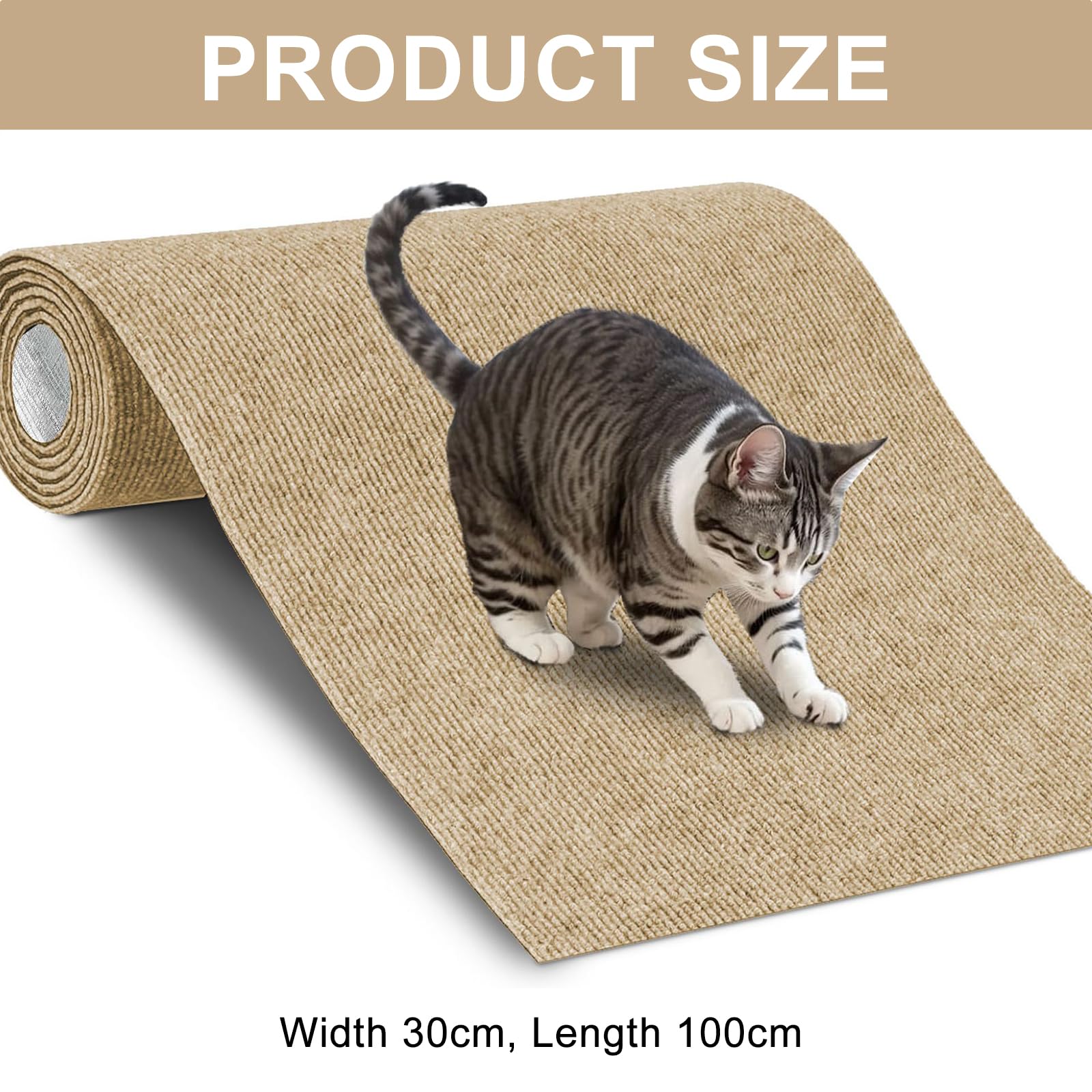 Cat Wall Scratcher - 100 x 30cm Cat Climbing Protector, Durable Scratching Mat for Furniture Protection and Vertical Climbing (Khaki) - Image 2