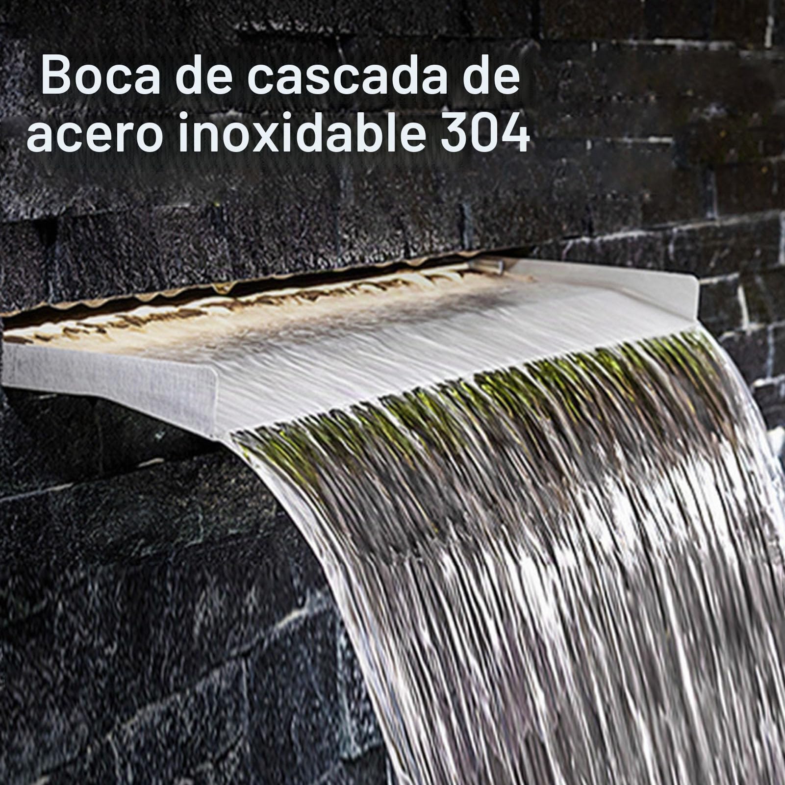 Aliviadero de Fuente de Cascada, Salida de Cascada Decorativa de Acero Inoxidable 304, Cascada para Patio, Jardín, Villa, Piscina (500MM)