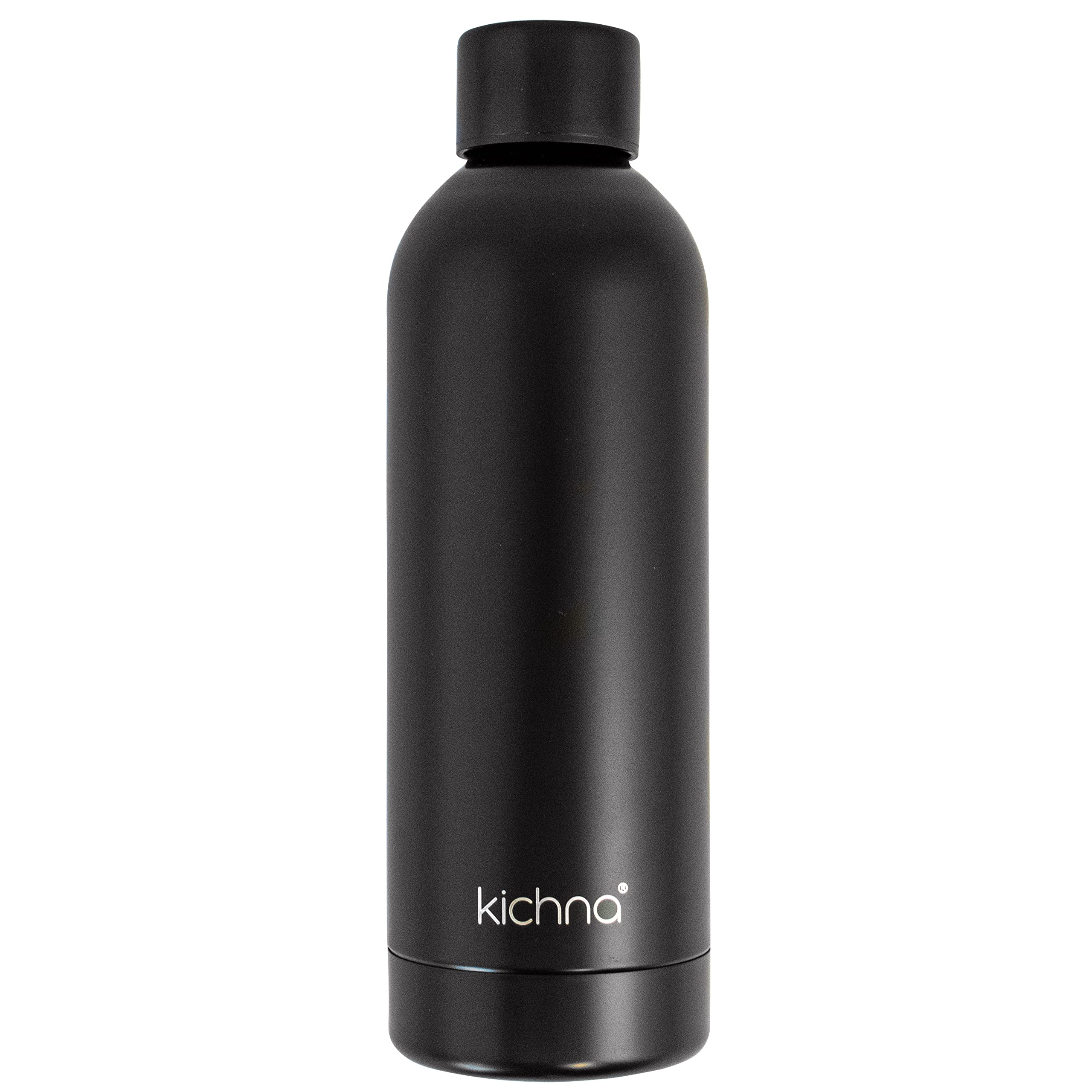 Kichna Voyager Stainless Steel 800ML Travel Bottle | Reusable Sweating Free Lid Leak & Spill Proof Tumbler | Lightweight Keeps Cold for 14Hrs or Hot for 3Hrs - Black