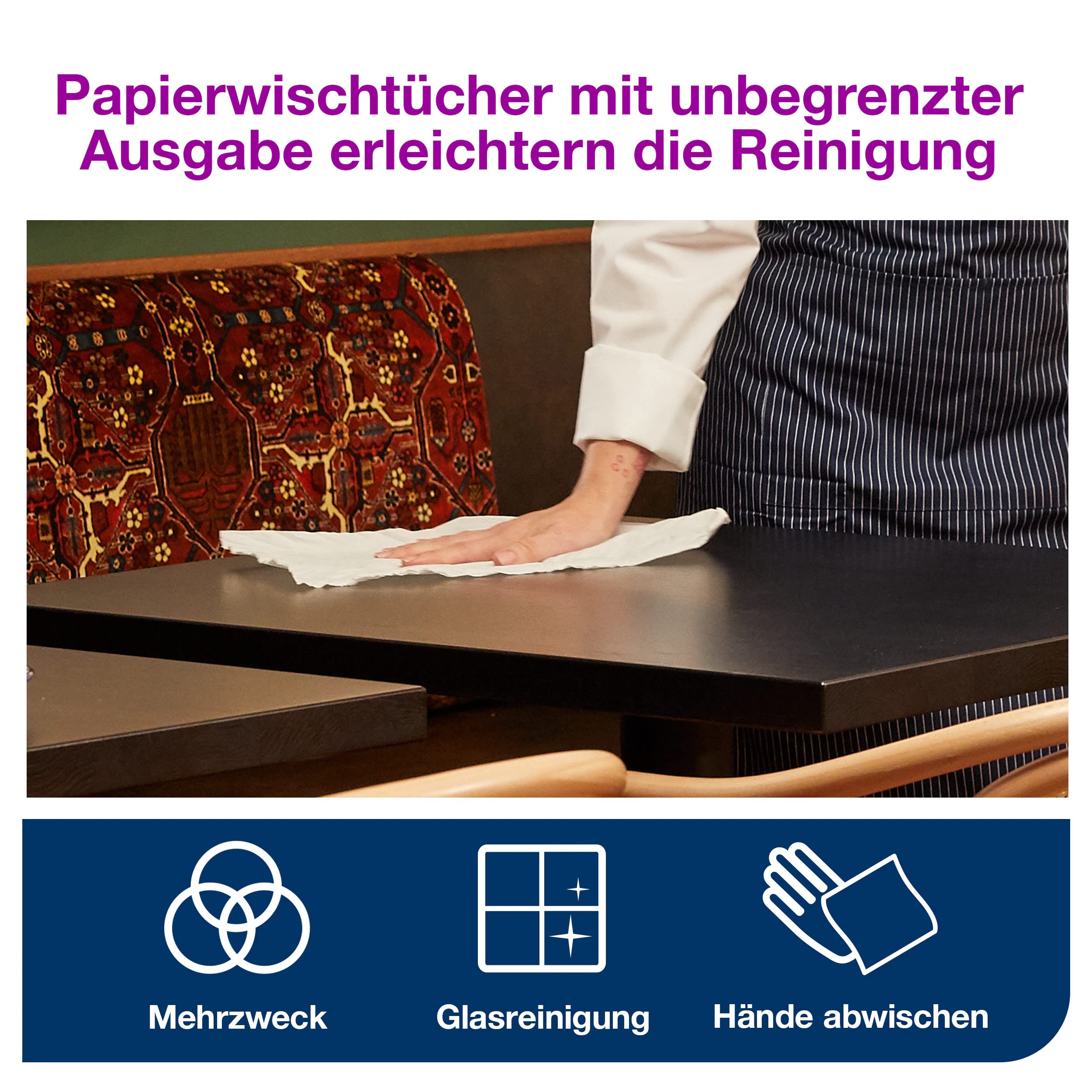 Tork Mehrzweck-Papierwischtücher mit Innenabrollung Weiß M2, Zum Abwischen von Händen und Oberflächen, 3 × 771 Blatt, 473253