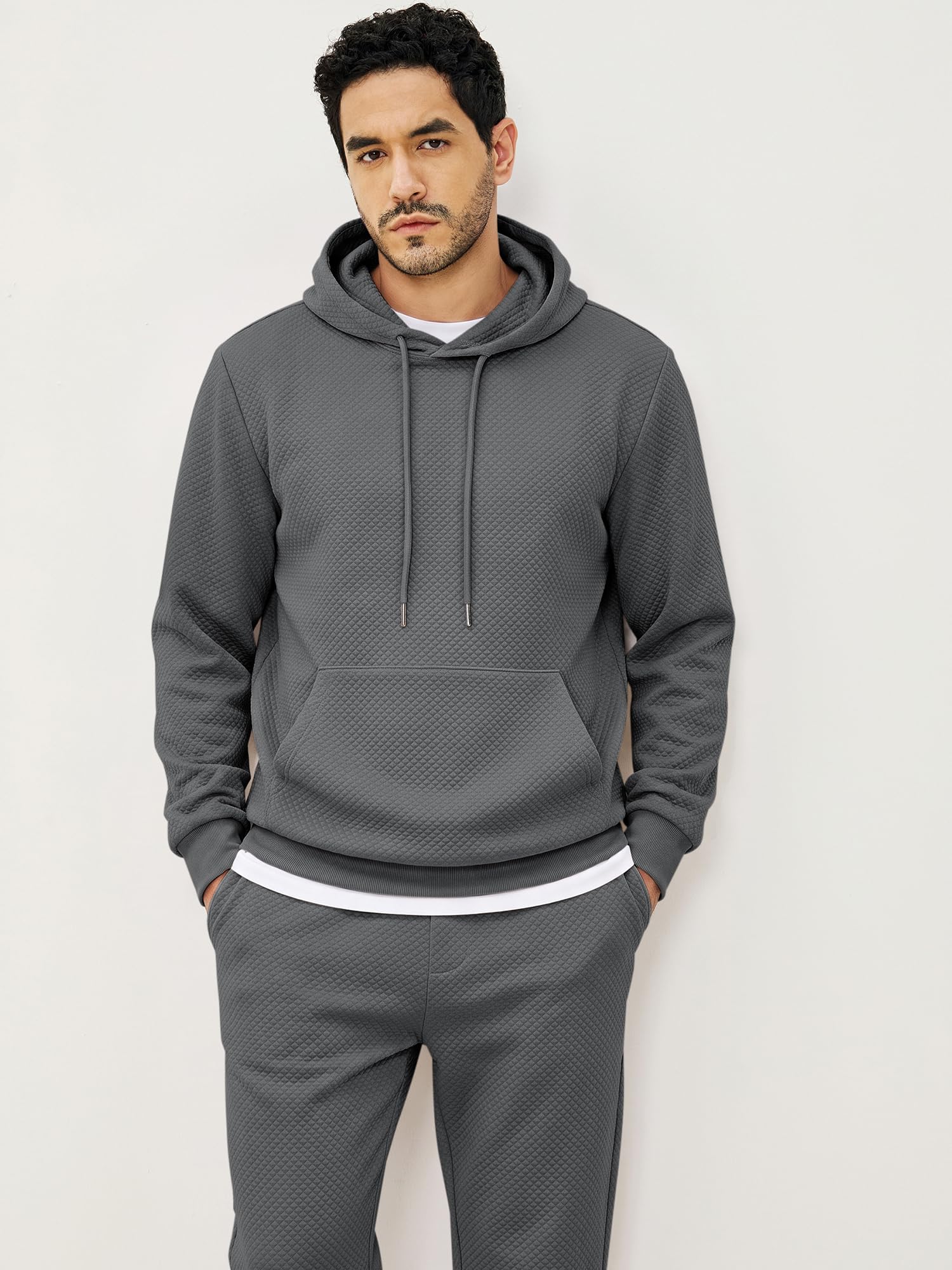 JMIERR Jogginganzug Herren 2-Teiliger Textured Trainingsanzug Hoodie Set