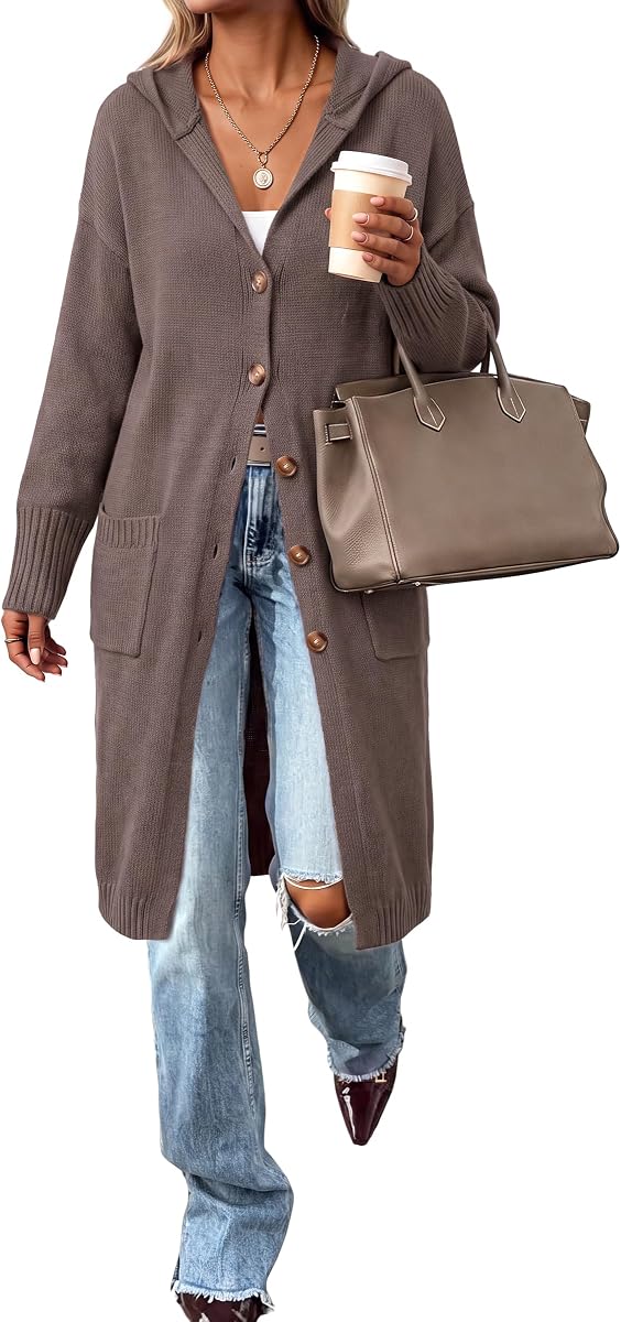 Arach&Cloz Women's Wool Blend Oversized Hooded Long Cardigan Fall Outfits