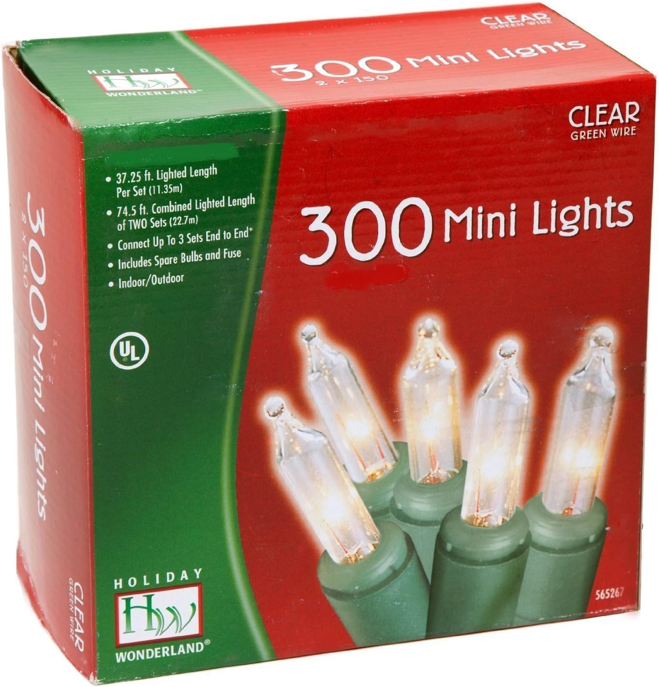 Noma/Inliten 48150-88 Holiday Wonderland Clear Green Wire Christmas Mini Light Set, 300 Count
