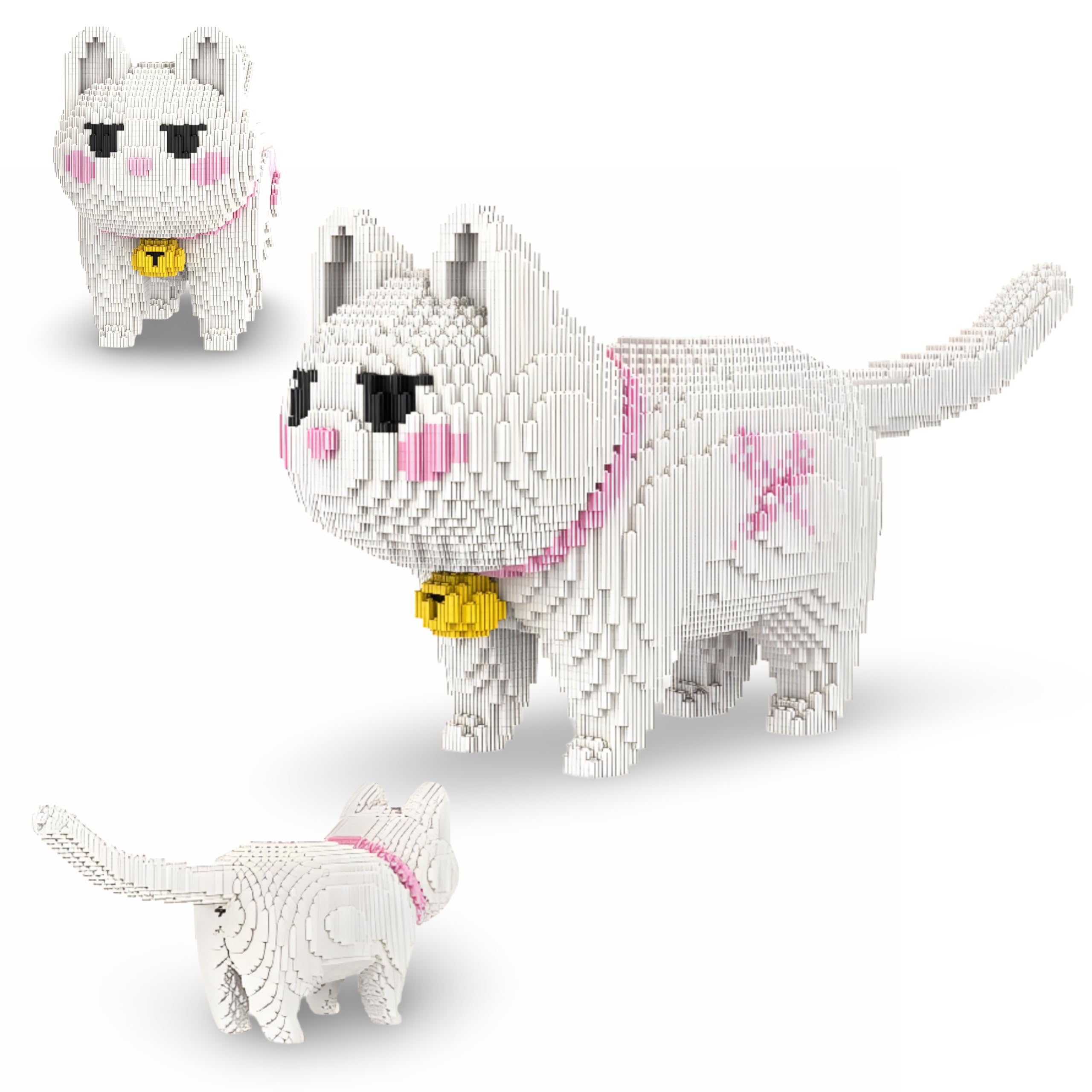 Unativer White Cat Building Blocks Set, Cute DIY Mini Brick Animal Construction Kit with Bell for Kids, Adults in White, Orange & Tabby Variants, STEM Educational Gift for Desk Decoration, 10784 PCS