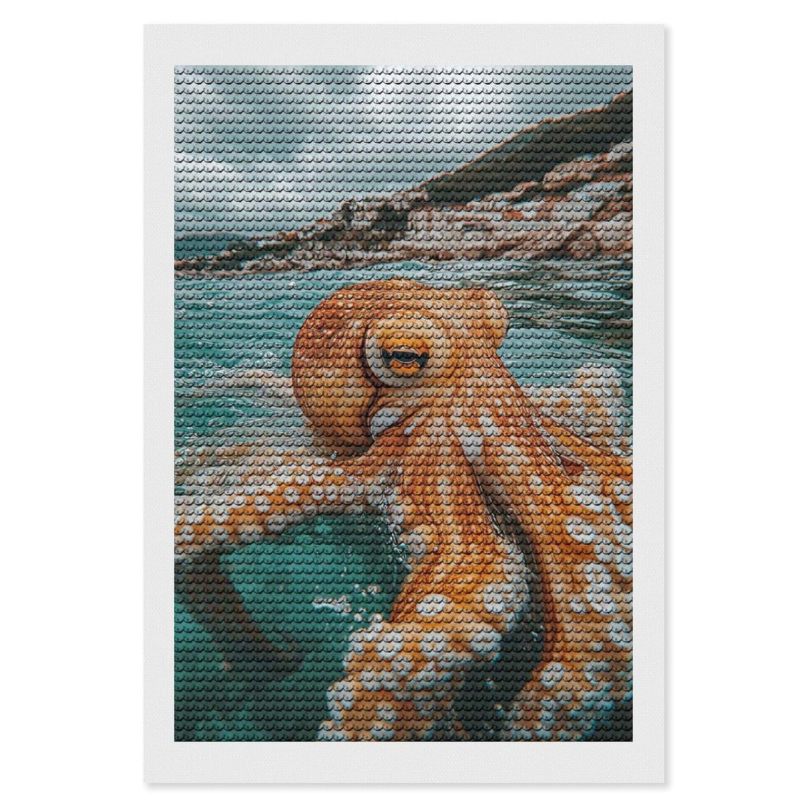 Junmoney Octopus in Turquoise Water DIY Diamond Art Canvas Kit 8"x12", Decorate Your Room, Sparkling Round Gems, Fun Craft Experience, Farmhouse Decor