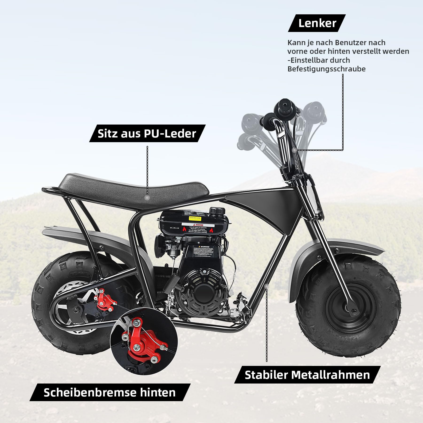 Oryxearth 105CC 4-Takt Dirt Bike Pocket Bike, Kinder Crossbike Benzin, Breitreifen Offroad Rad, Kinder DirtBike, Motocross Motorrad, DIY-Aufkleber Mini Motorrad ab 13 Jahre (Schwarz)
