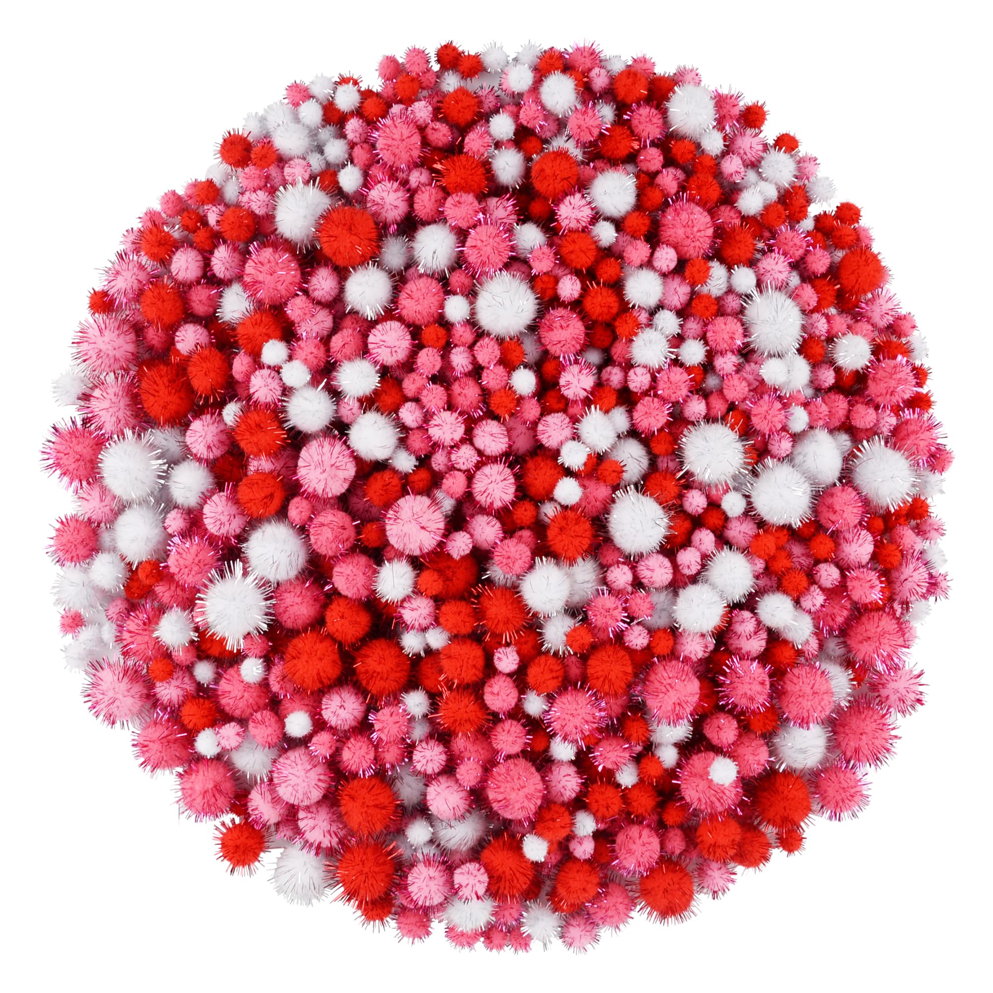 Qumenan 1200 Pieces 4 Sizes Valentines Assorted Glitter Pom Poms Balls Fluffy Pom Balls for Crafts Making DIY Hobby Wedding Supplies Valentine's Day Party Decorations (Red, Pink, Rose Red, White)