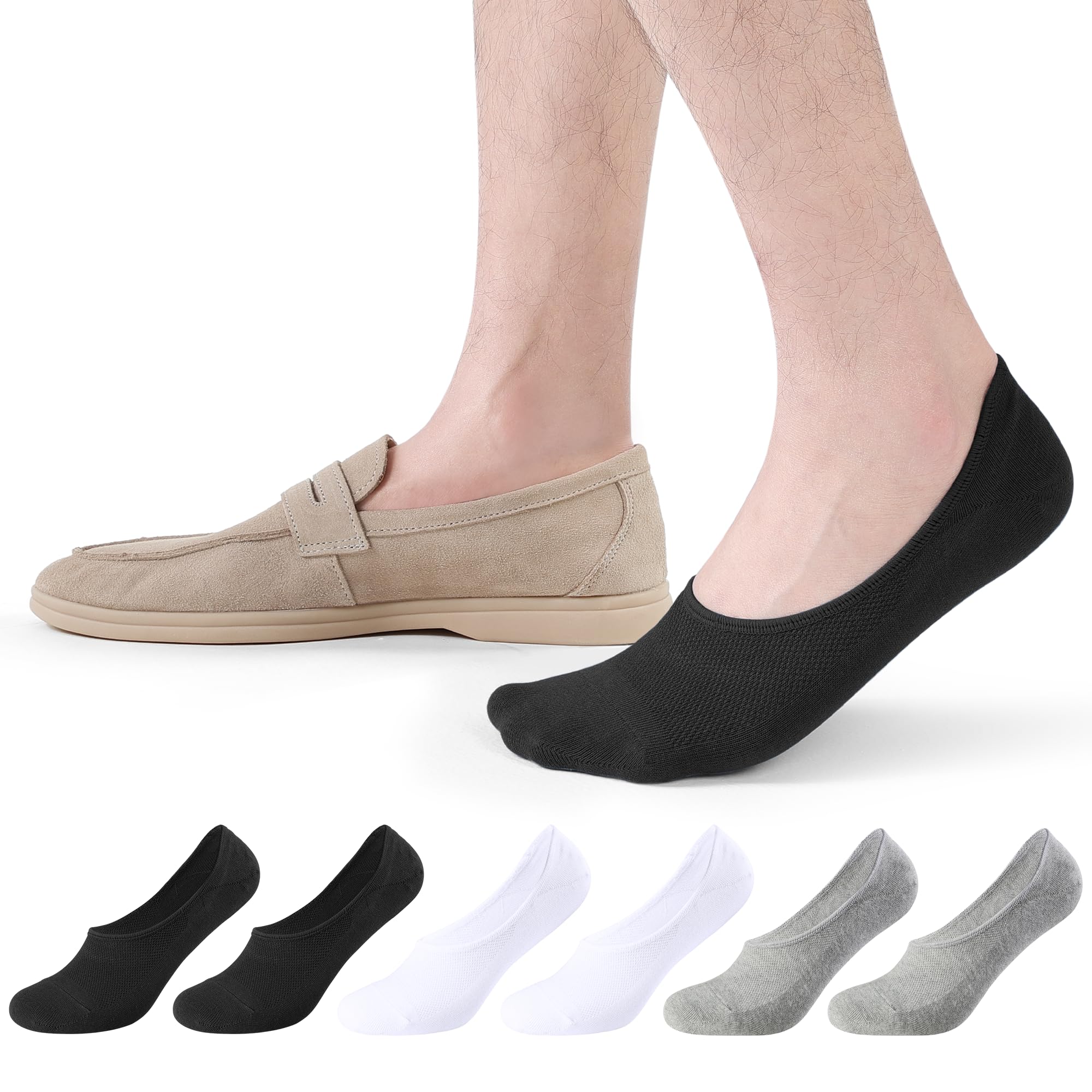 Closemate 6 Pares Calcetines Invisibles Mujer y Hombre Calcetines Cortos de Algodón Calcetines Bajos Pinkis Transpirables Verano Calcetines Pinkies con Antideslizantes Silicona Blancos Negros