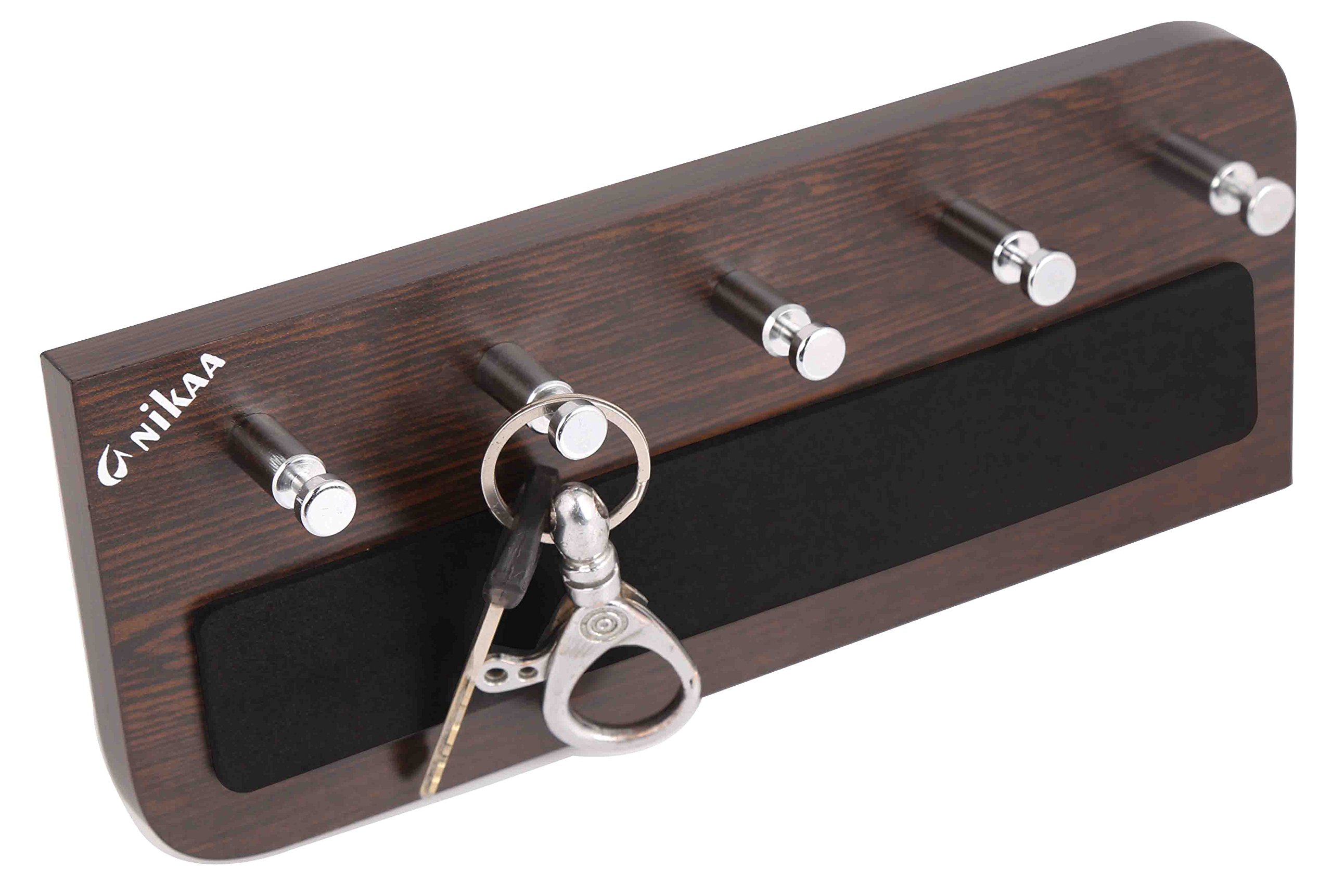 Anikaa Wooden Wall Mounted Key Holder Stand with Hooks for Home, Office (Brown, 21 x 8.5 x 1.1 cm)