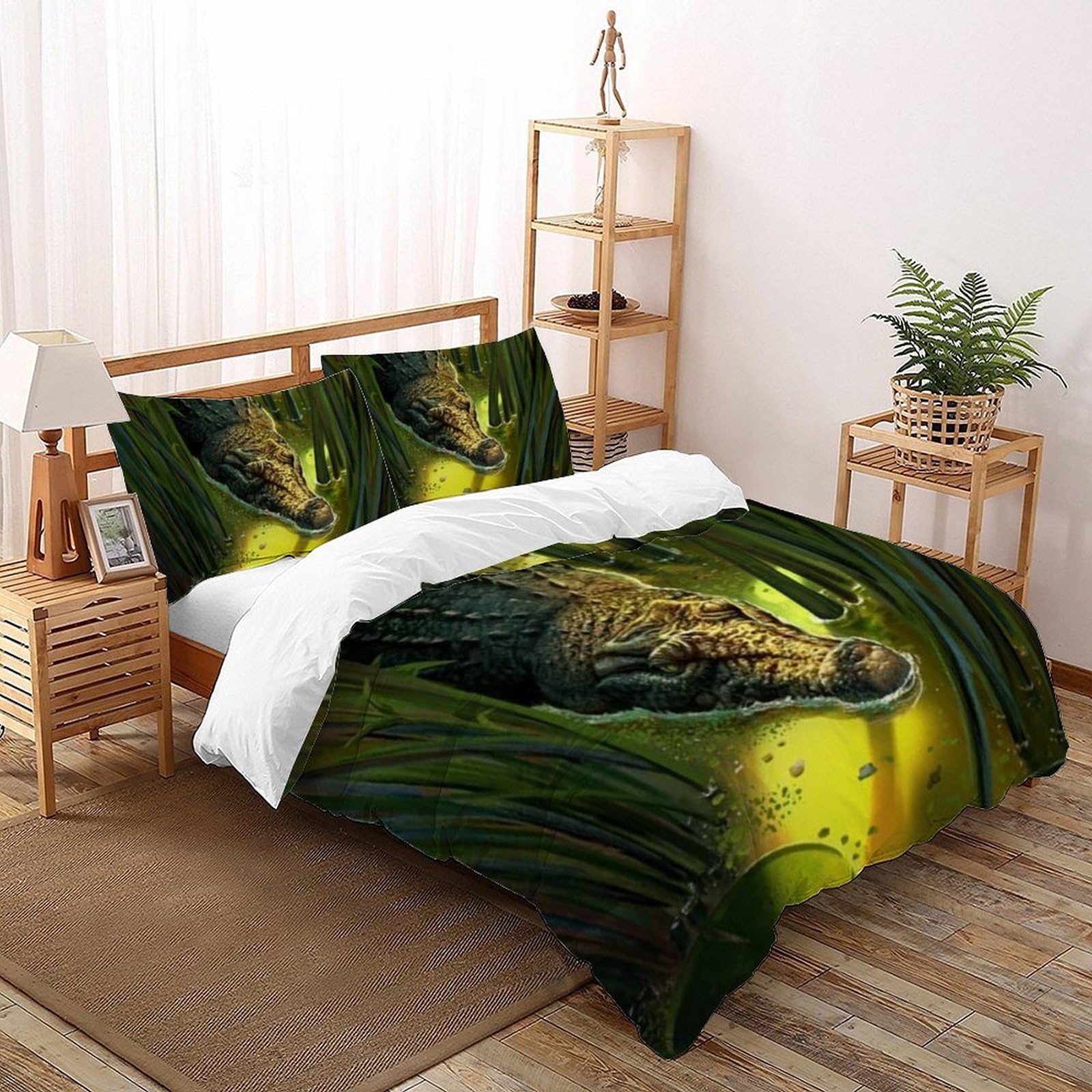 Housse de couette crocodile microfibre lit 260x220 parure lit animaux imprimé 3D taie oreiller
