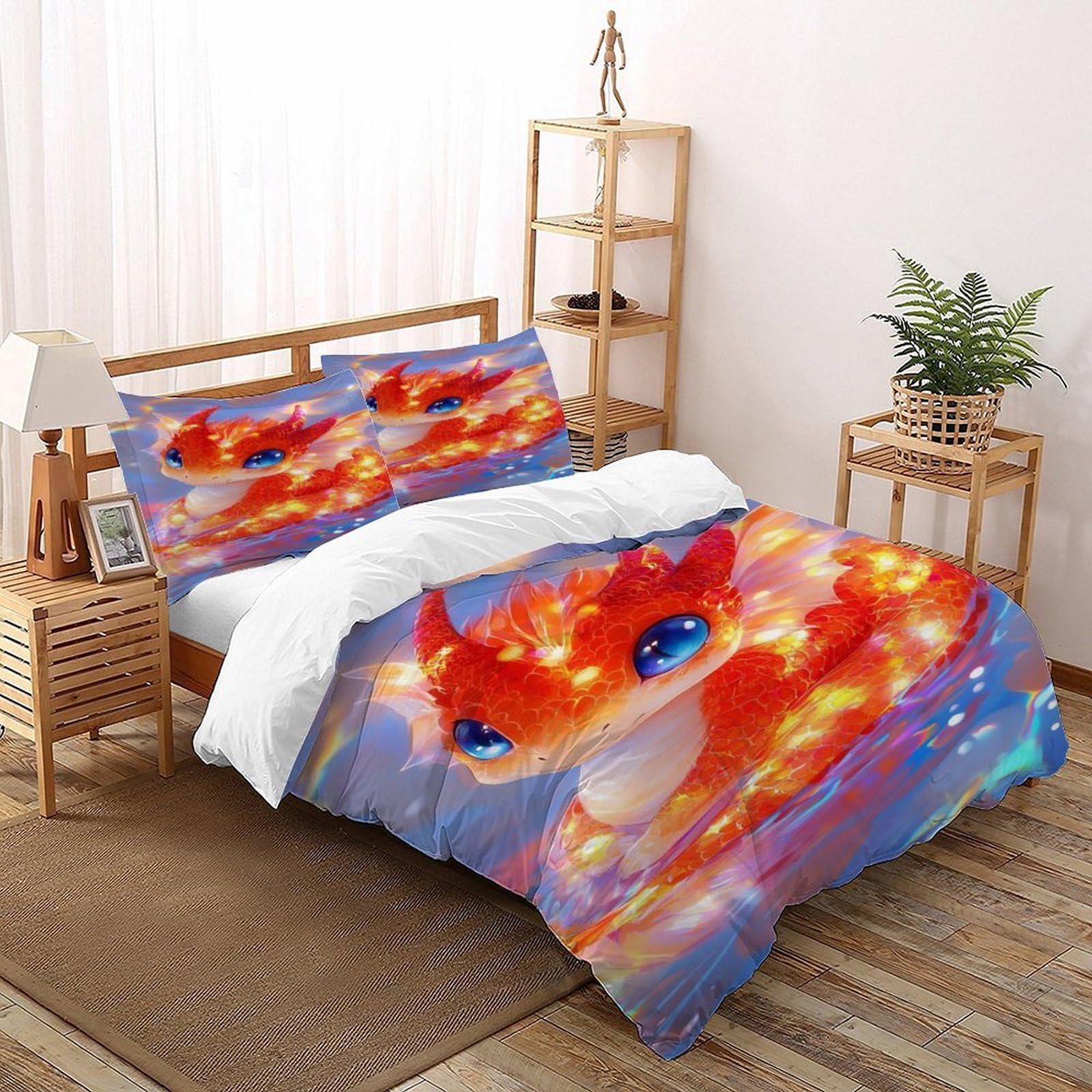 Dragon Water Bedding Set 3D Digital Printing Animal Theme Space Theme Duvet Cover Set Pillowcase Microfiber Quilt Cover Suitable for Family,couple,children Double（200x200cm）