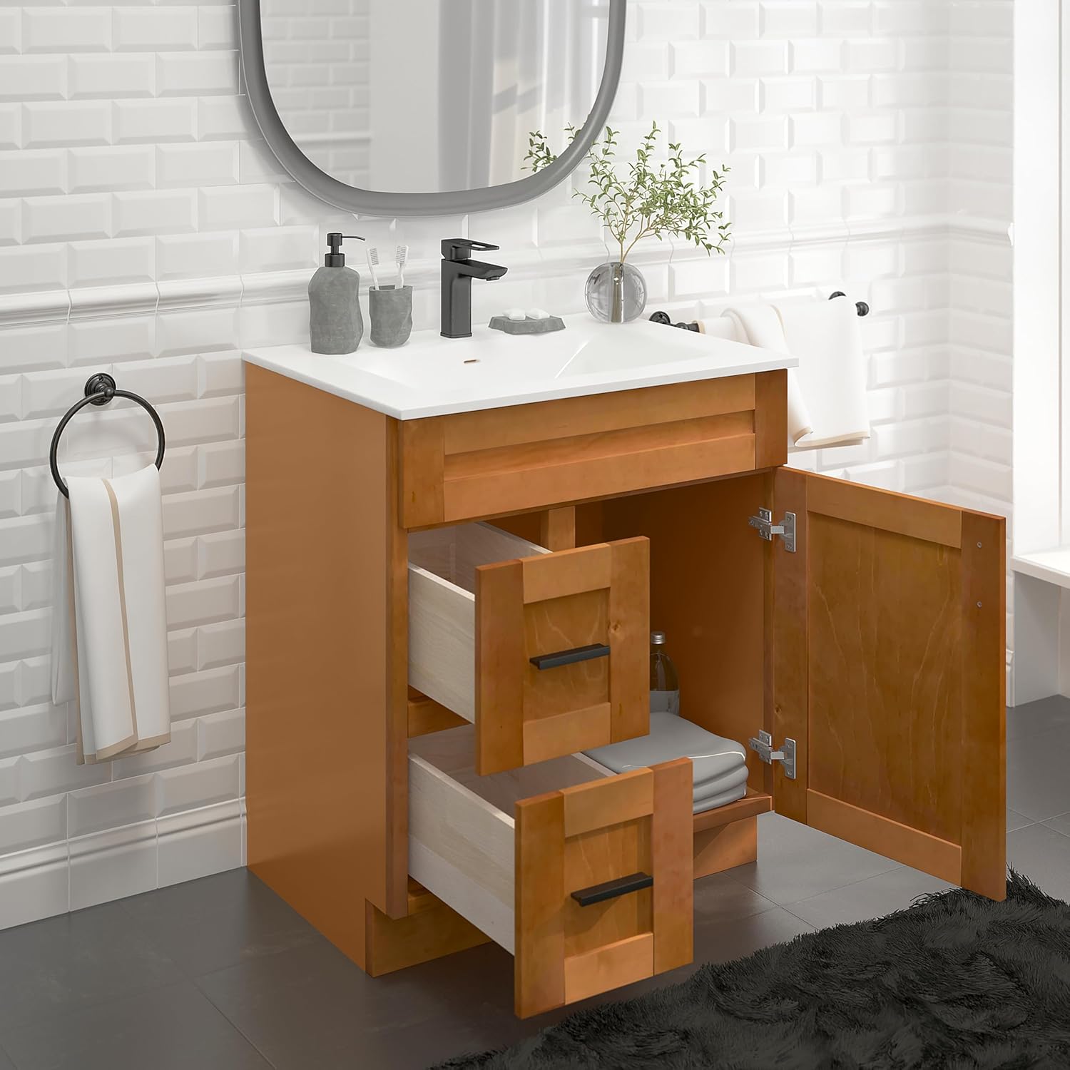 Maple Shaker Sink Base Bathroom Vanity with Drawers 30" Ready-to-Assemble Cabinet