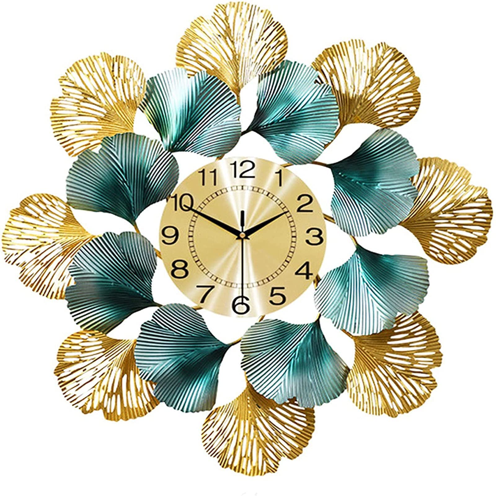 SaryEdge European Style Wall Clocks Metal Round Wall Clock Rough Gross Creative Ginkgo Leaf Wall Clock Mute Modern Art Wall Clock for Living Room,B,B,B