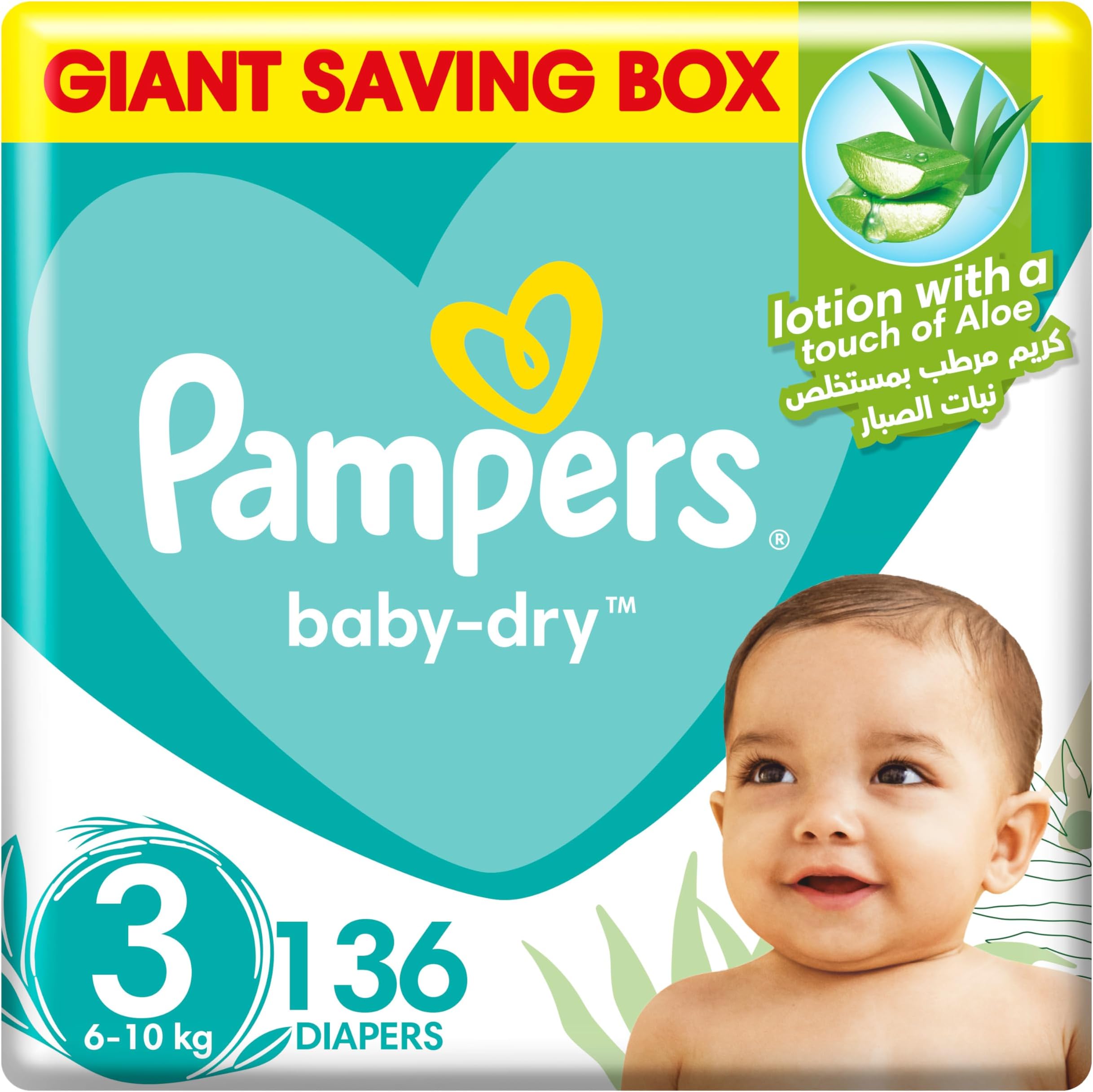 Pampers Baby Dry Taped Diapers with Aloe Vera Lotion, up to 100% Leakage Protection, Size 3, 6-10kg,