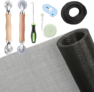 TOOLTRIZ Window Screen Replacement Kit 48x118 Charcoal Fiberglass Mesh with Roller Tool Spline Hook Cutter - DIY Screen Door Repair