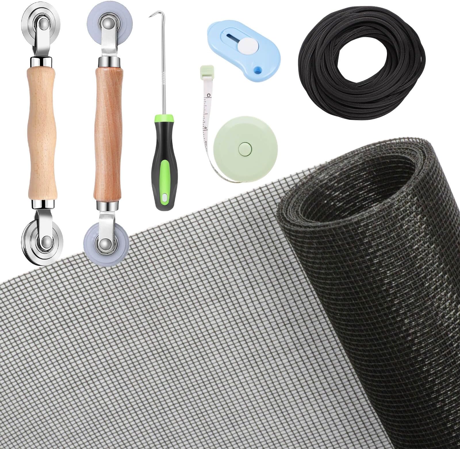 - Windows Screen and Screen Door Repair Kit, 48"x118" Charcoal Fiberglass Mesh with Rolling Tool/Hook/Ruler/Cutter/Spline - Window Screen & Sliding Screen Door Replacement for Windows, TOOLTRIZ