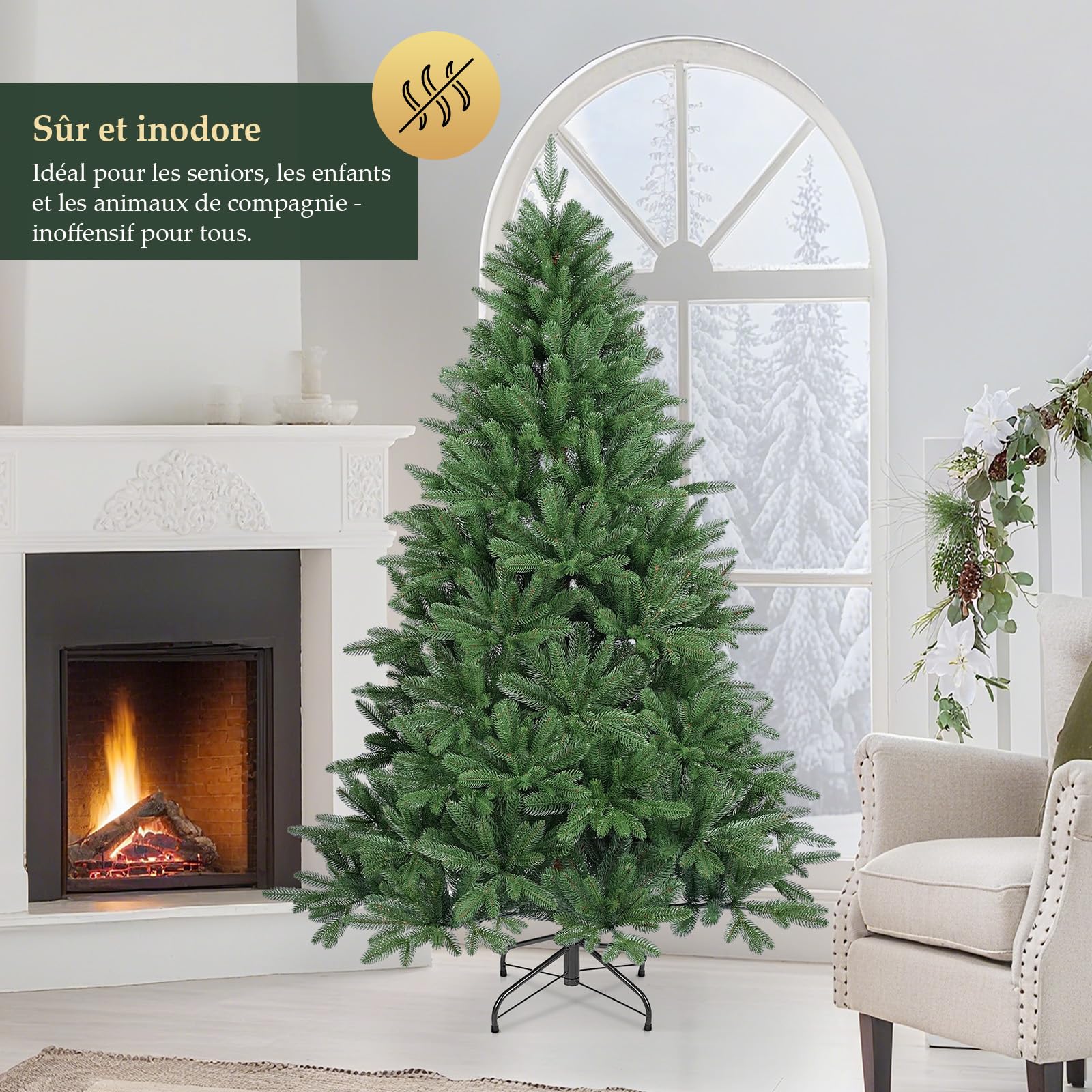 SALCAR Sapin de Noël Artificiel de qualité supérieure - 180 cm - en 100% polyéthylène - Vert Naturel - Couleur et Forme Stables - sans Odeur - Pas de Perte d'aiguilles