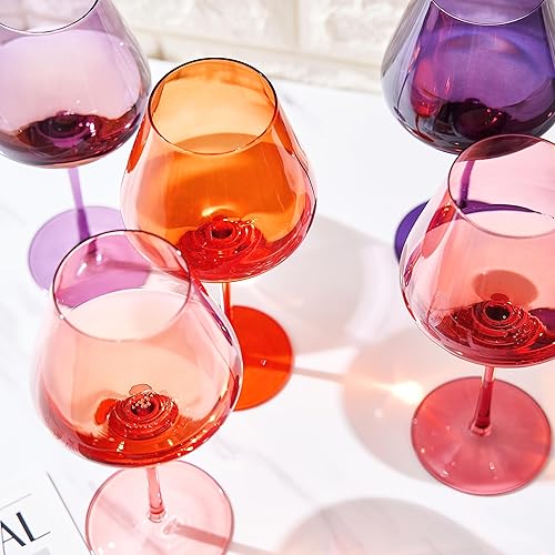 Miniatura 7 de Khen Juego de 5 copas de vino de cristal color atardecer, vasos grandes de 20 onzas, vasos de tallo alto de estilo italiano brillante para vino
