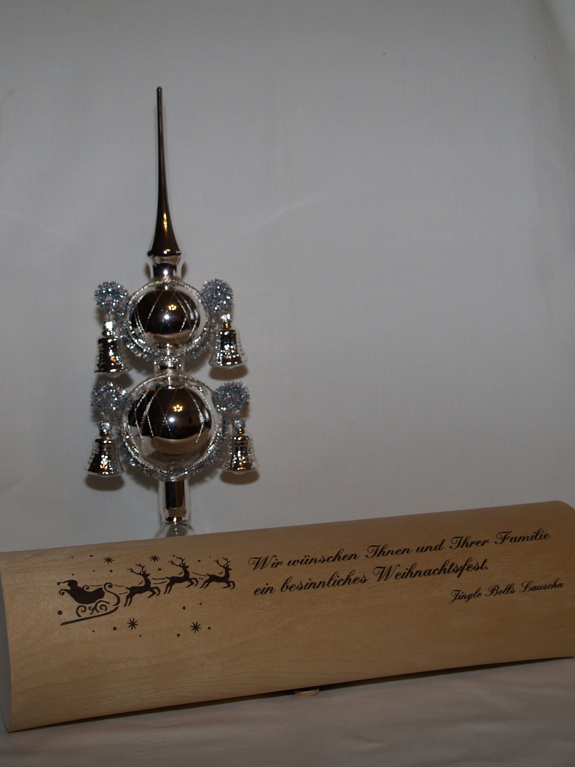 Christbaumspitze silber 4 Glocken 30cm hoch Lauschaer Handarbeit