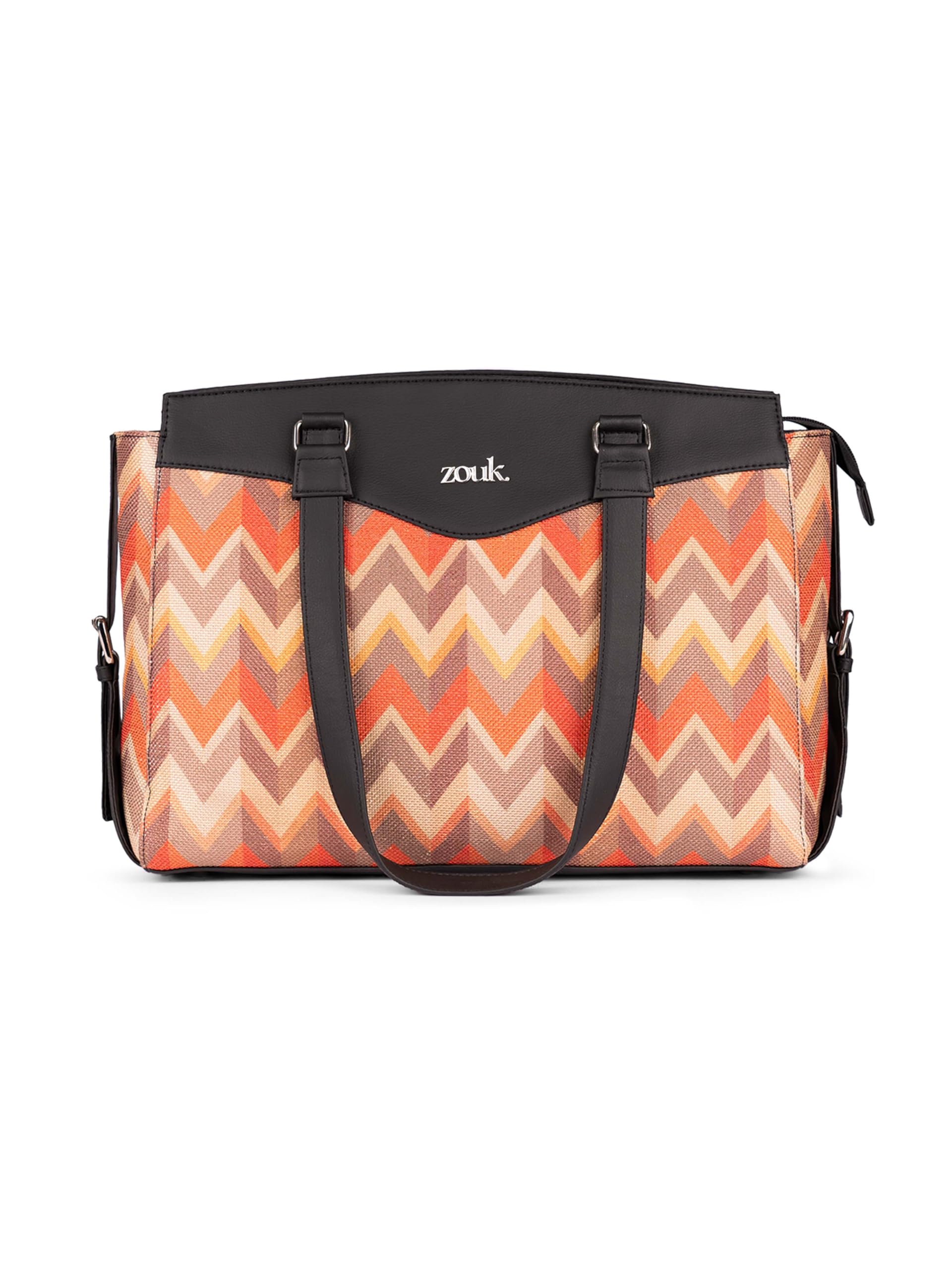 ZOUK Tidal Wave Printed Jute Vegan Leather Orange Womens Office Work Bag With Double Handles Strap (B0CXM4MDTH) Amazon Price History, Amazon Price Tracker
