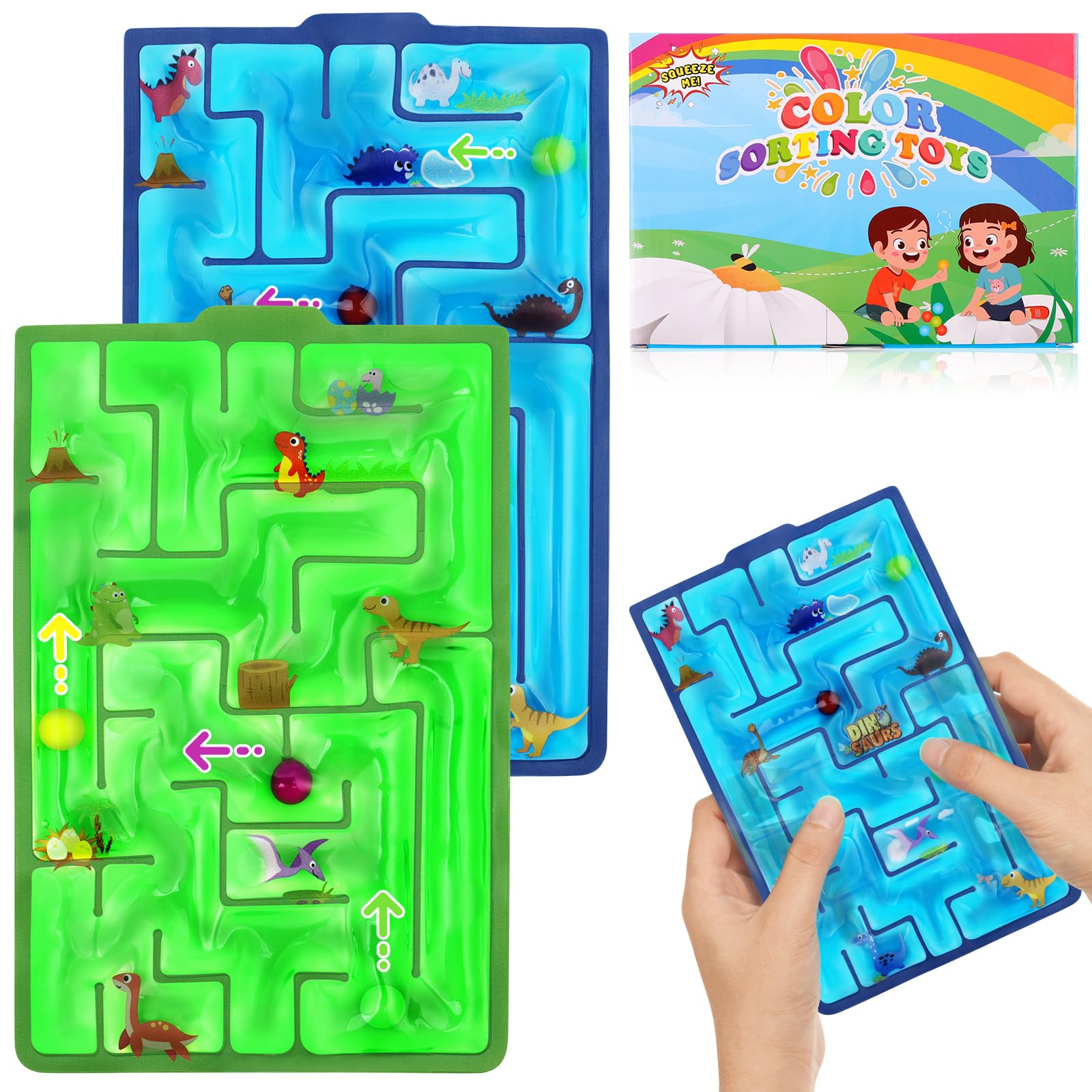 Ainiv 2 Pack Maze Dinosaur Green & Blue Sensory Toys, Fidget Toys for Anxiety, Autism, Kids & Adults