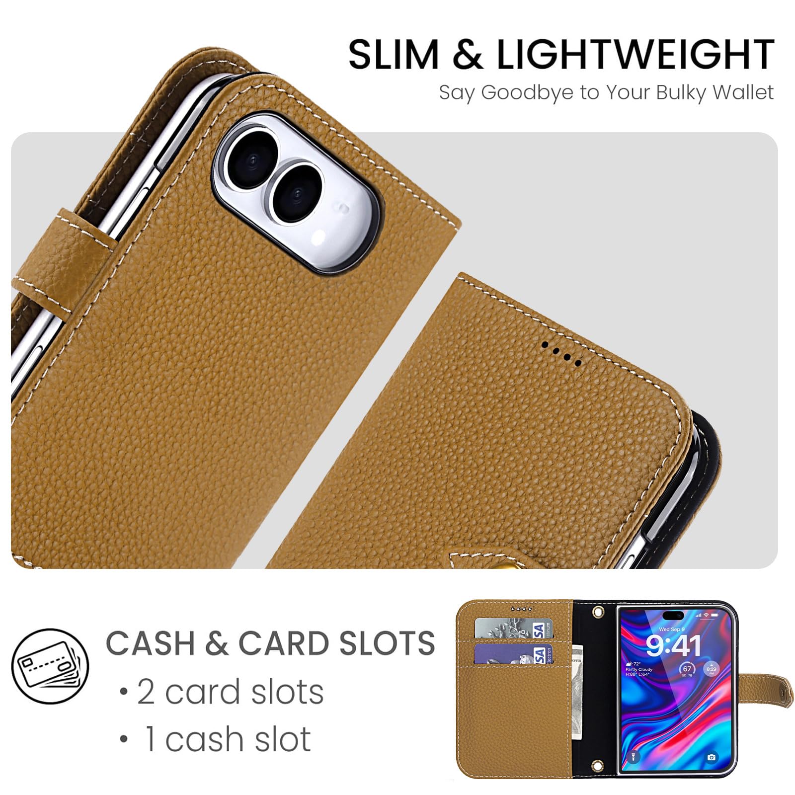 Etui na telefon iPhone Duo, prawdziwa skóra, magnetyczne etui z klapką