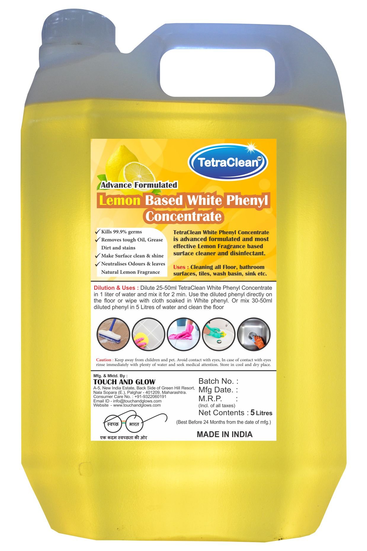 TetraClean Premium Lemon Based White Phenyl Concentrate - Advanced Surface Cleaner - Natural Disinfectant - 5 Liters (B073PZ1MVD) Amazon Price History, Amazon Price Tracker
