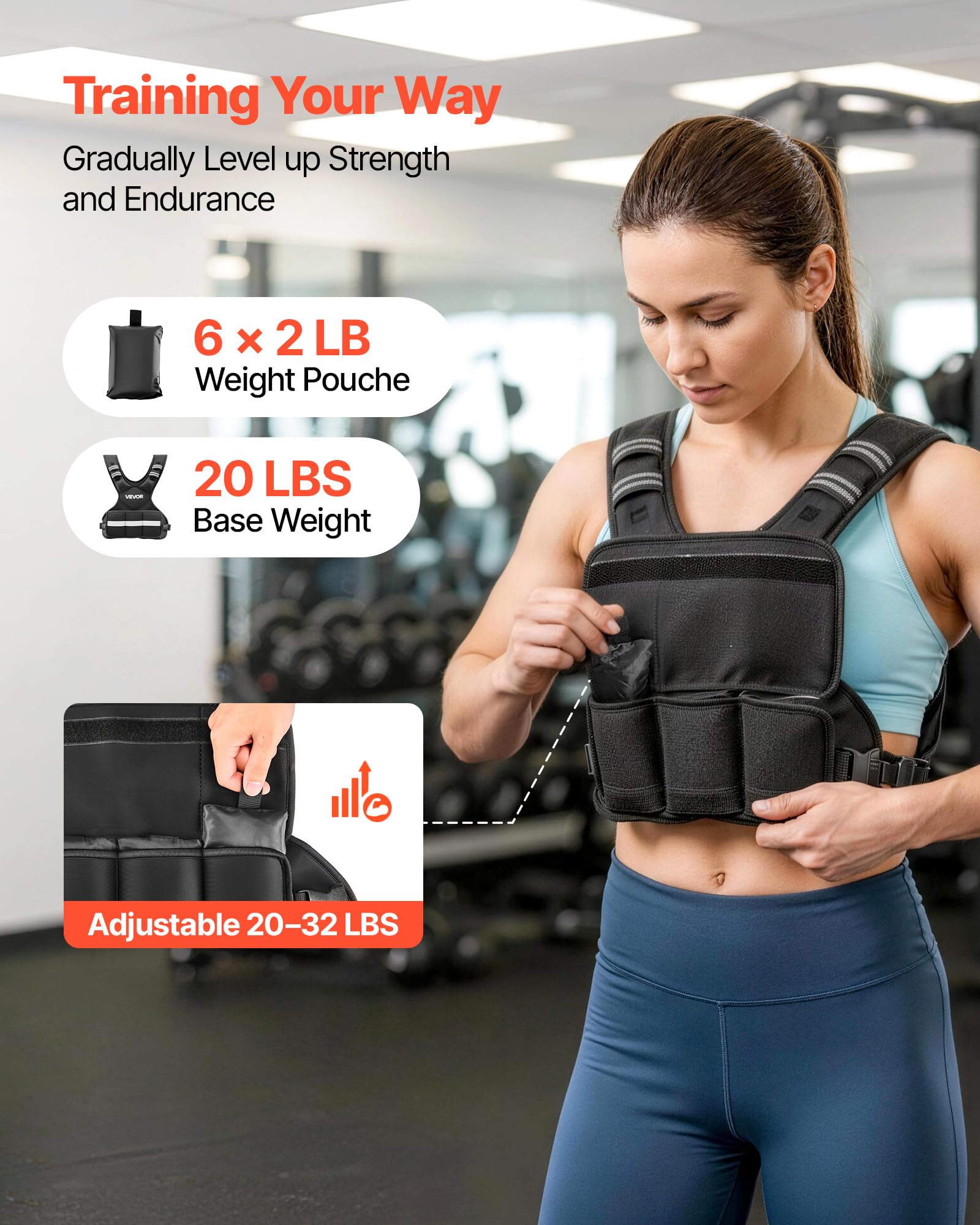 VEVOR Chaleco Lastrado Ajustable de 14,5 kg, Chaleco Ponderado con Forma de X, con 6 Paquetes de Pesas Extraíbles de 0,9 kg, para Entrenamiento de Fuerza, Correr, Fitness, Desarrollo Muscular