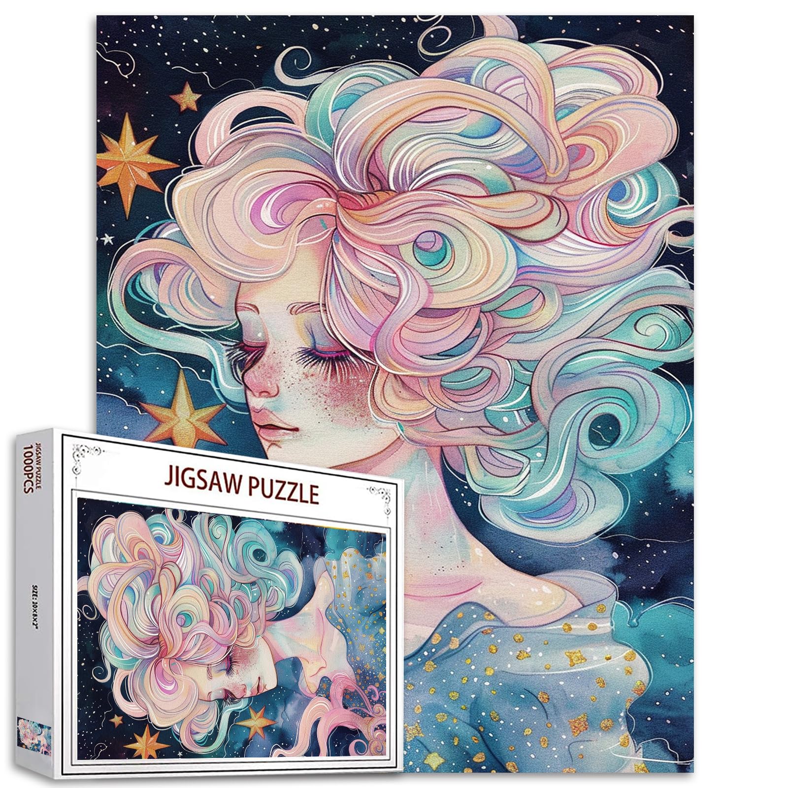 Tucocoo Watercolor Girl Jigsaw Puzzles for Adults 1000 Pieces, Koi Fish Blue Ocean Abstract Art Jigsaw Puzzle Colorful DIY Handwork Puzzles for Home Decoration, Family Puzzle Perfect for Game Nights — view 24