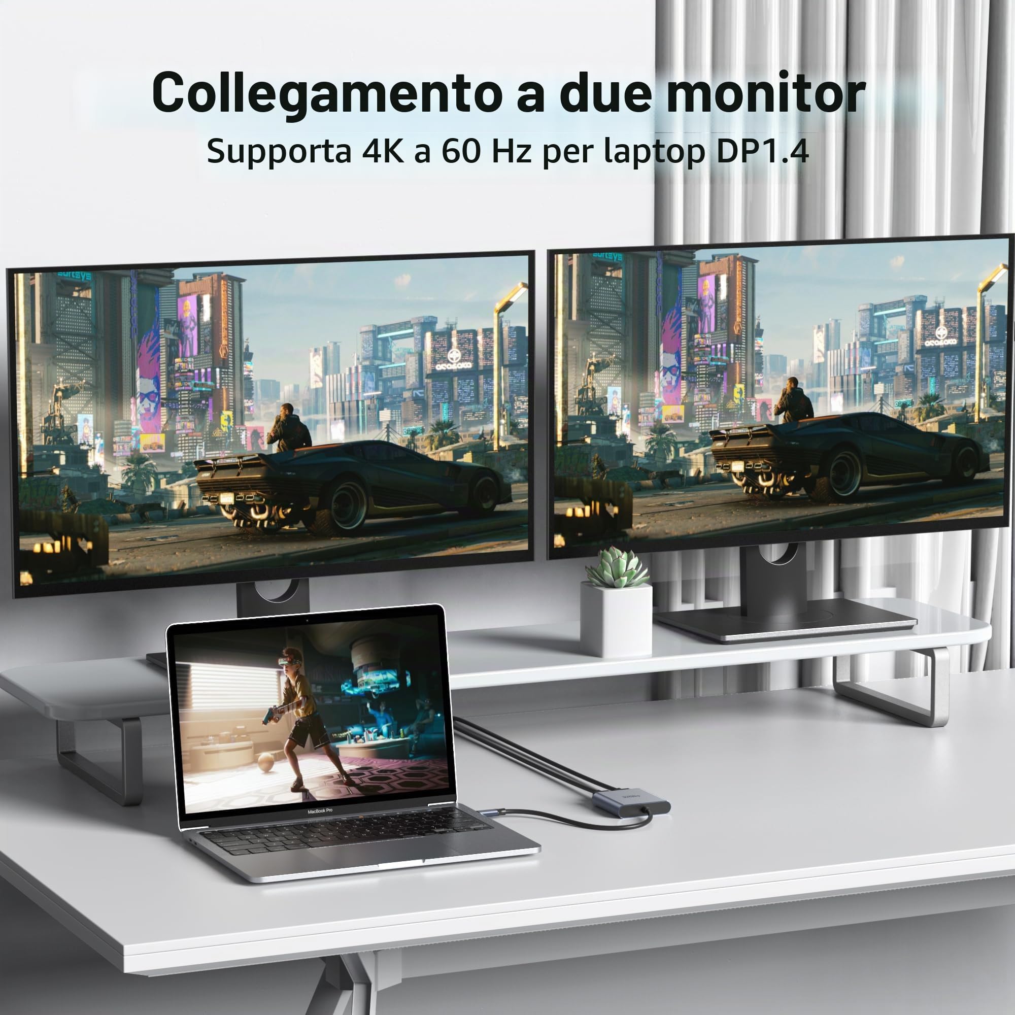 Adattatore da USB C a Dual DP, adattatore da USB C a DisplayPort 1.4 con risoluzioni fino a 4K@120Hz, adattatore da Thunderbolt 3/4 a DisplayPort per Dell HP