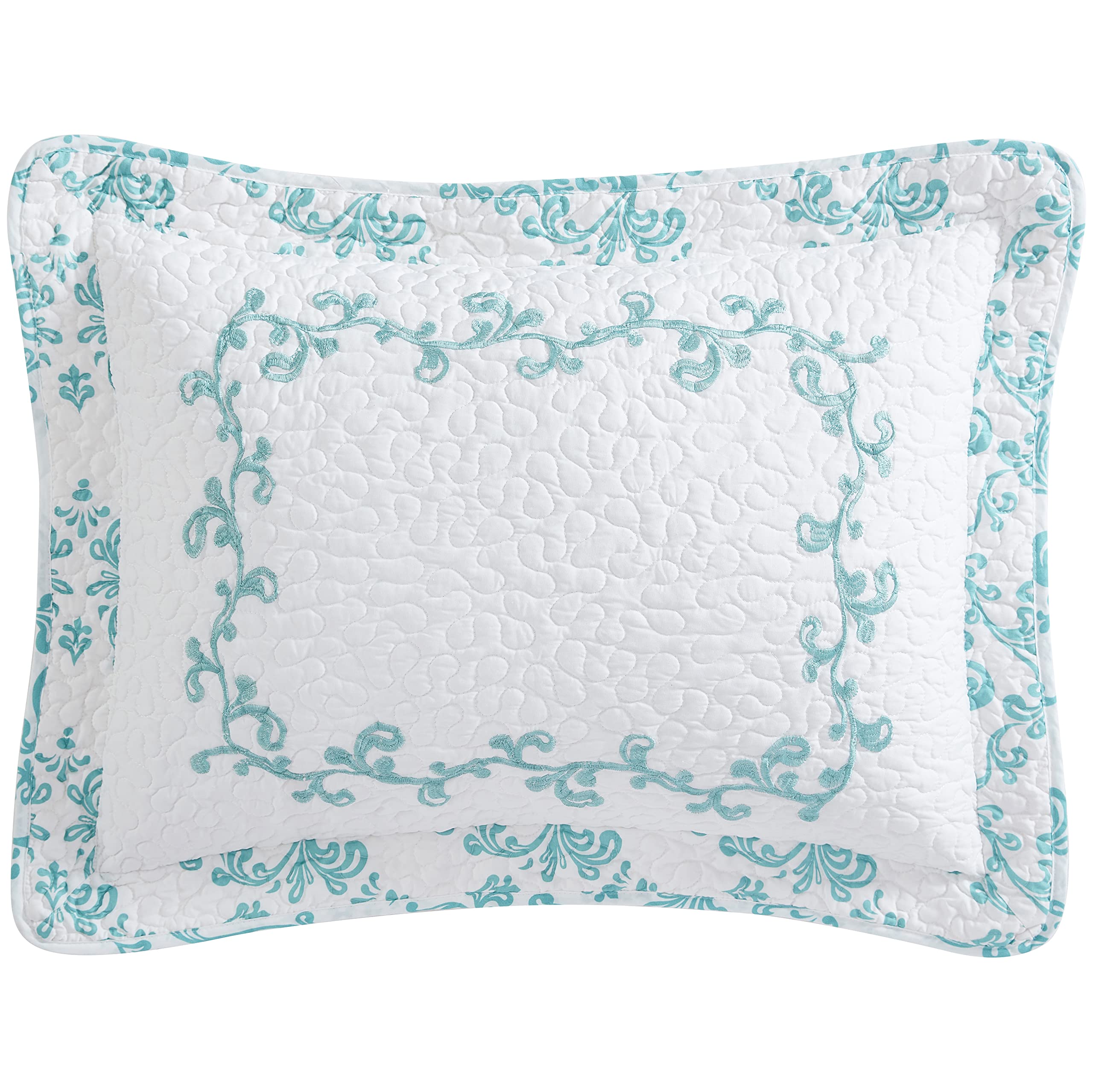 Beatrice Home Fashions Mafalda Embroidered Pillow Sham, Lightweight, All-Season, Standard Sham, Blue
