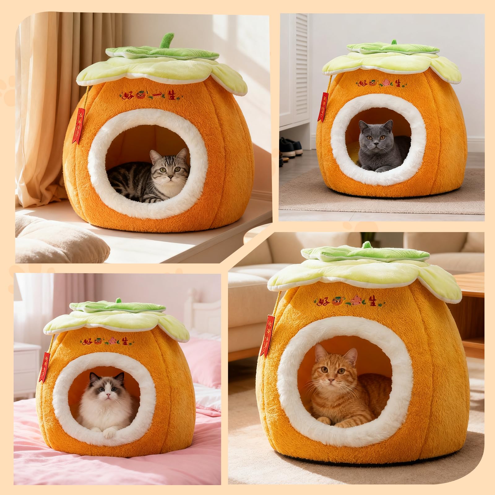 PETCUTE Panier pour Chat en Forme de Grotte,Lit pour Chats avec Fond Antidérapant,Nid Igloo pour Chats Chiens Petits Animal de Compagnie avec Coussin Amovible et Lavable,Facile à Plier et Ranger,L