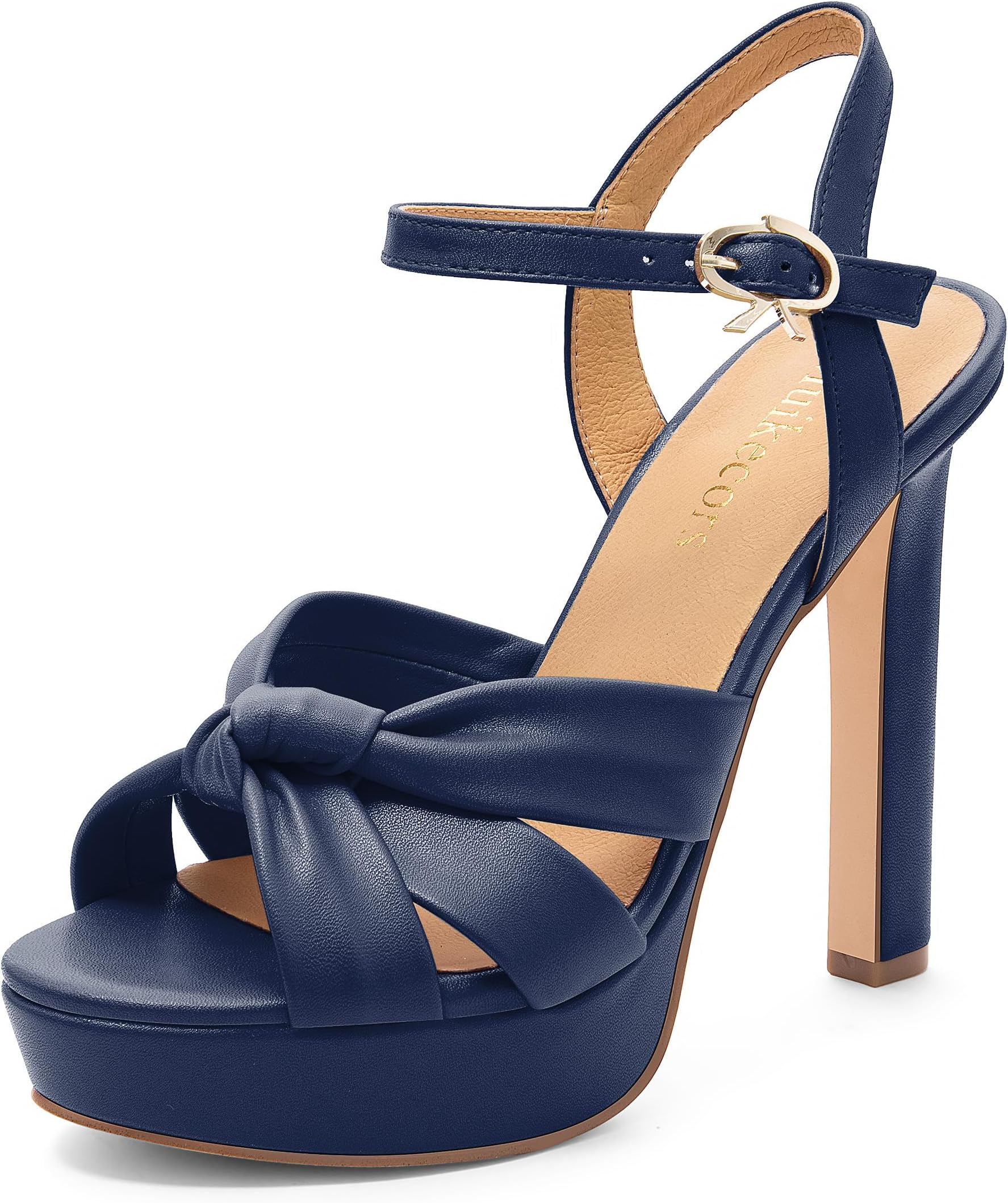 Women's Platform Heels Sandals Ankle Strap Round Open Toe High Heeled Sandals Slip On Stiletto Slides Dress Party Wedding Shoes