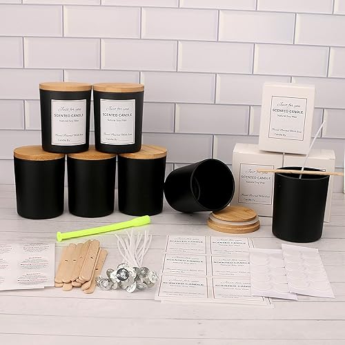 Miniatura 6 de MILIVIXAY Paquete de 12 tarros de vidrio mate negro de 7 onzas con tapas y kits de fabricación de velas, tarros de vela vacíos a granel para hacer