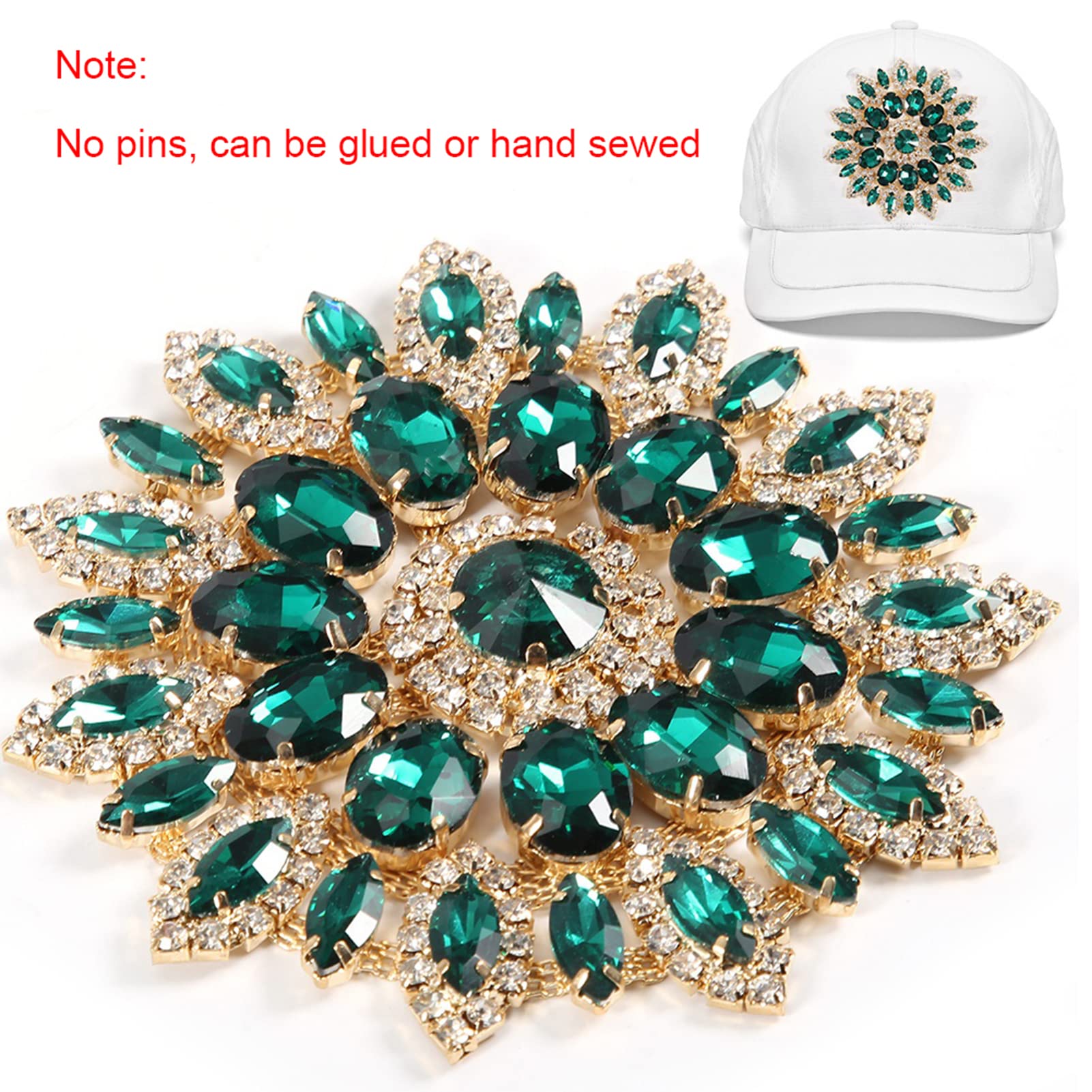 Rhinestone Applique, 11cm Flower Design Rhinestone Appliques Appliques for Clothes Brooches Hairpin Embellishment(Green) - Image 2