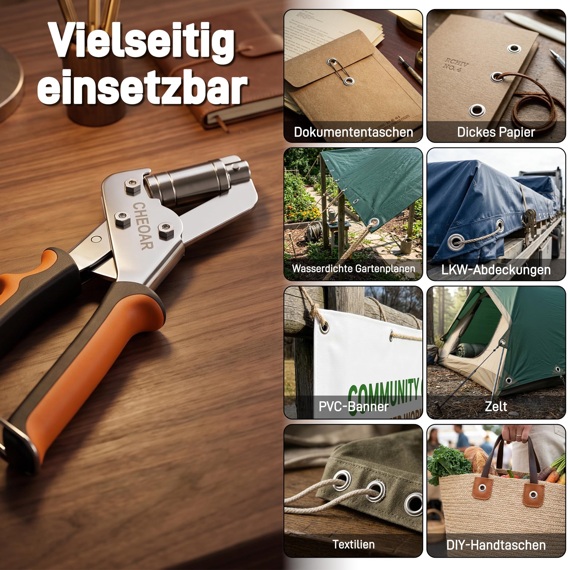 Ösenzange Set mit 400 Ösen,4 Größen 6/8/10/12mm,für Planen und Stoff