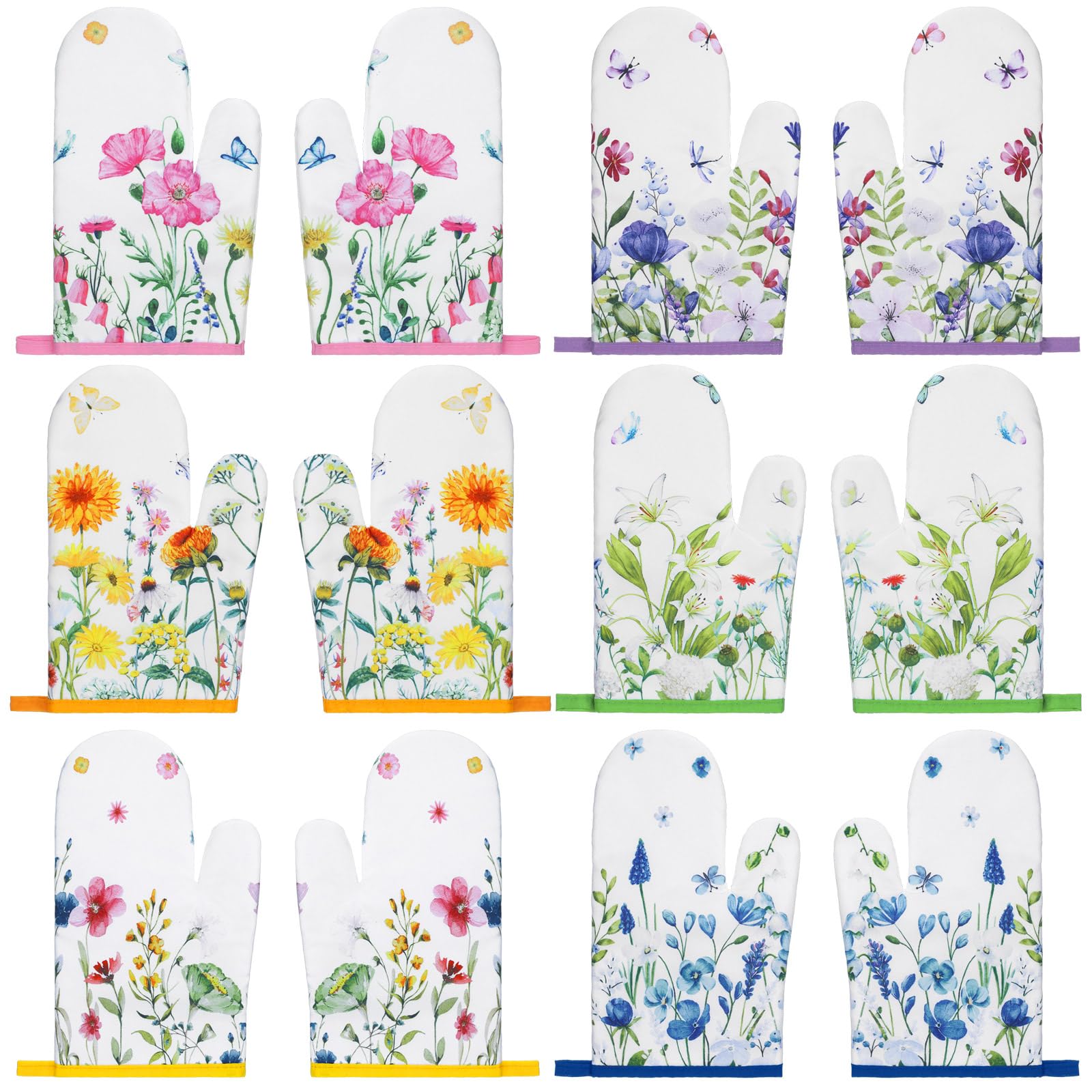 Gants de cuisine anti-brûlure à motif floral Fourluoo de 6 paires