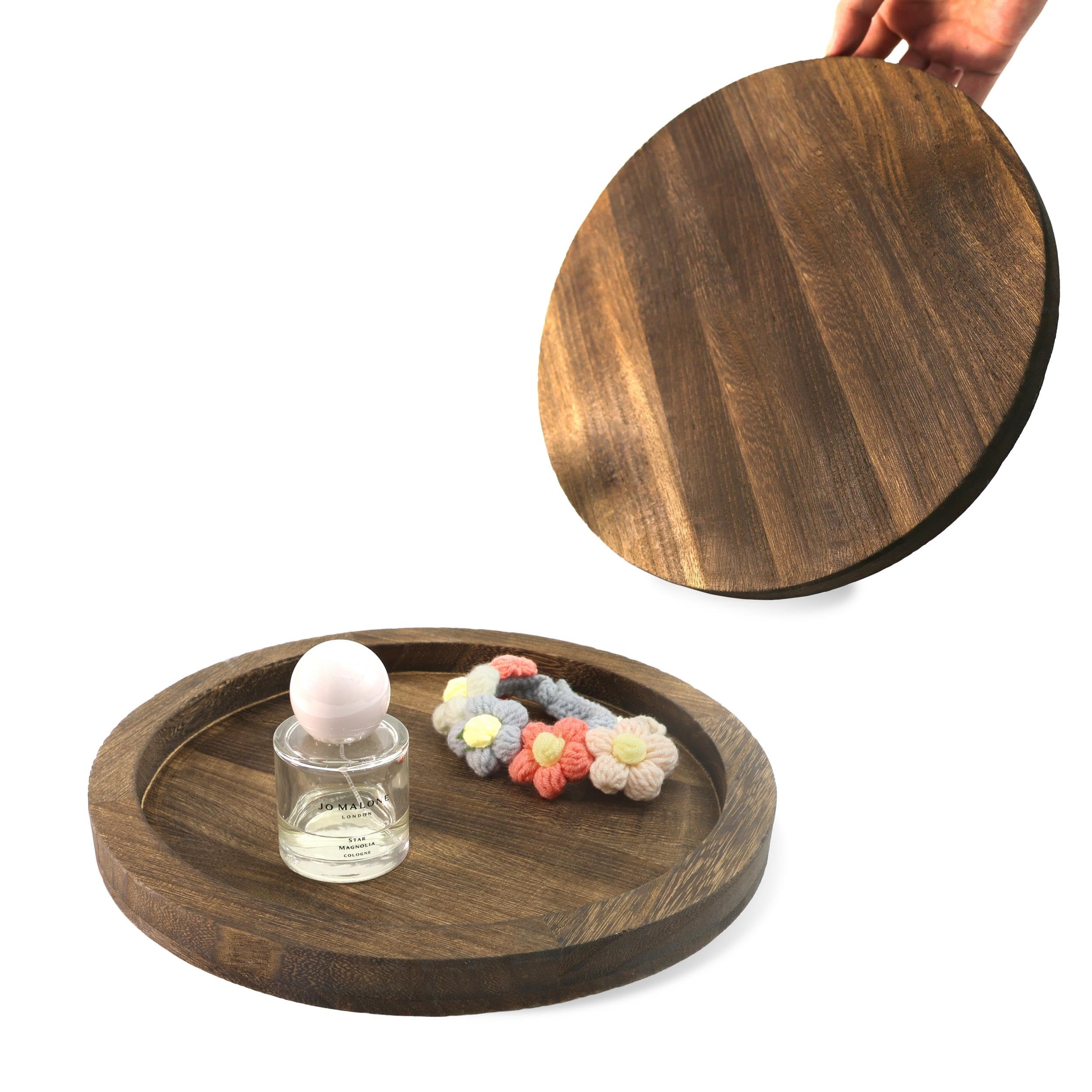 EazyBreezy 2 Pcs Round Wood Tray Rustic Wooden Serving Trays Decorative Vintage Candle Holder Lightweight Centrepiece Platters for Farmhouse Dinning Coffee Table - 28.5cm