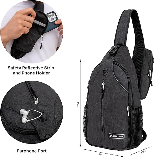 Miniatura 3 de Carrywell (No fabricada en China) Mochila cruzada para viajes, senderismo, bolsa de pecho y mochila para hombres y mujeres, Negro -, Mochilas Sling