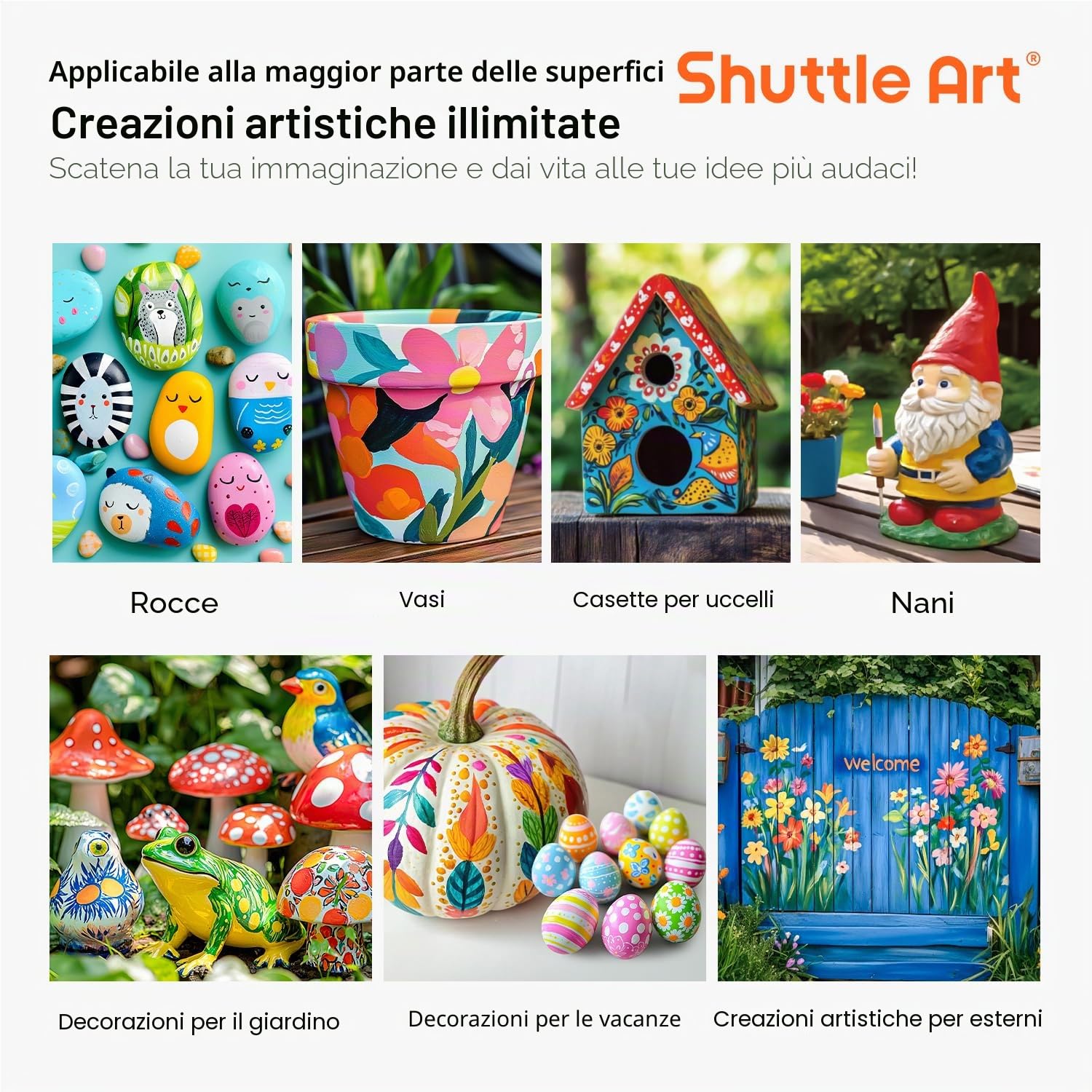 Shuttle Art Set di Colori Acrilici per Esterno, 12 Colori Acrilici Impermeabili per Uso Esterno, Colori Acrilici in Bottiglie (ciascuna da 250ml, 8,45oz), Pittura Acrilica per Artisti, Adulti su