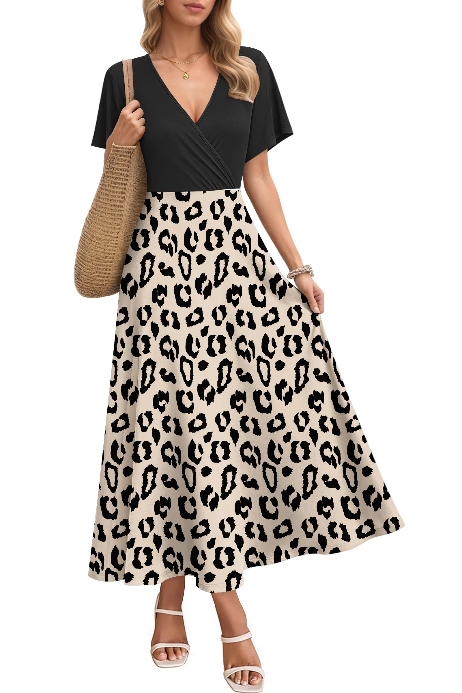 AUSELILY Maxikleider Damen Sommer Kleid Lässig Hohe Taille Lockere Passform Mit Taschen