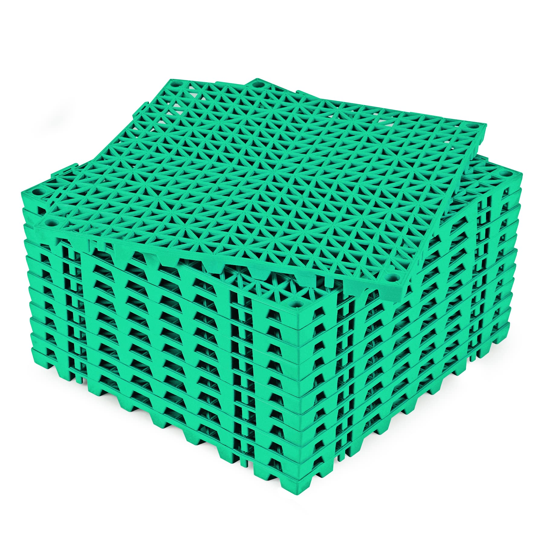 ToLanbbt Modular Interlocking Cushion 12P 11.8" x 11.8" Interlocking Rubber Floor Drain Holes Non-Slip Splicing Drainage Mats for Deck, Shower, Kitchen, Drain Pool, Sauna Bath, Indoor Outdoor (Green)