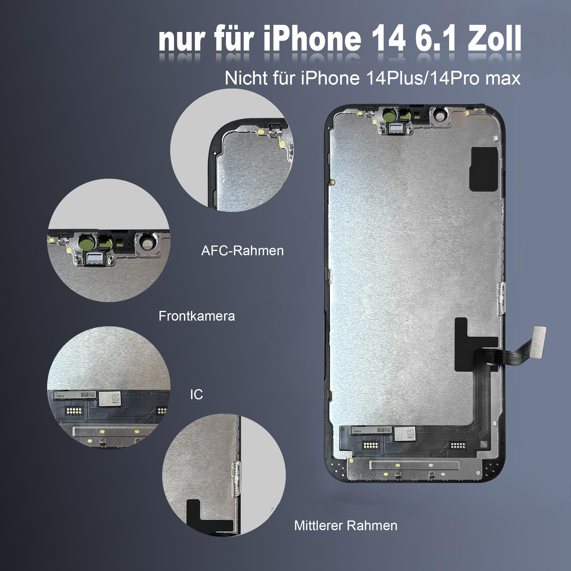 für iPhone 14 Display 6,1 Zoll (Modell A2649, A2881, A2882, A2883, A2884) LCD Display and 3D-Touchscreen-Digitalisierer mit Reparaturwerkzeug