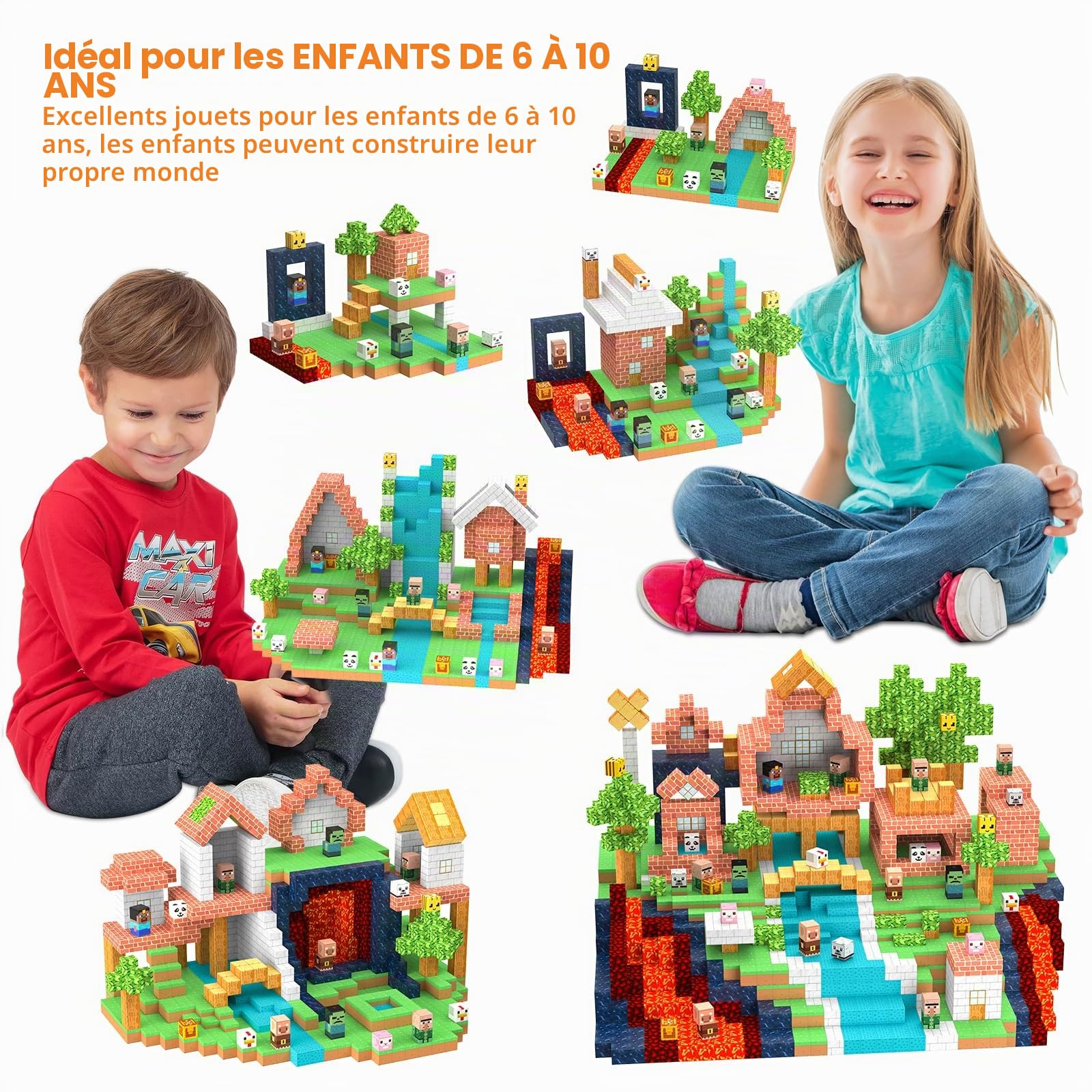 JauniQ Blocs de Construction magnétiques, 200 pièces, Jouet magnétique sensoriel, Cadeau d'anniversaire, Convient aux Enfants de 3 à 8 Ans, Cadeau de Noël, Jouet créatif pour Enfants