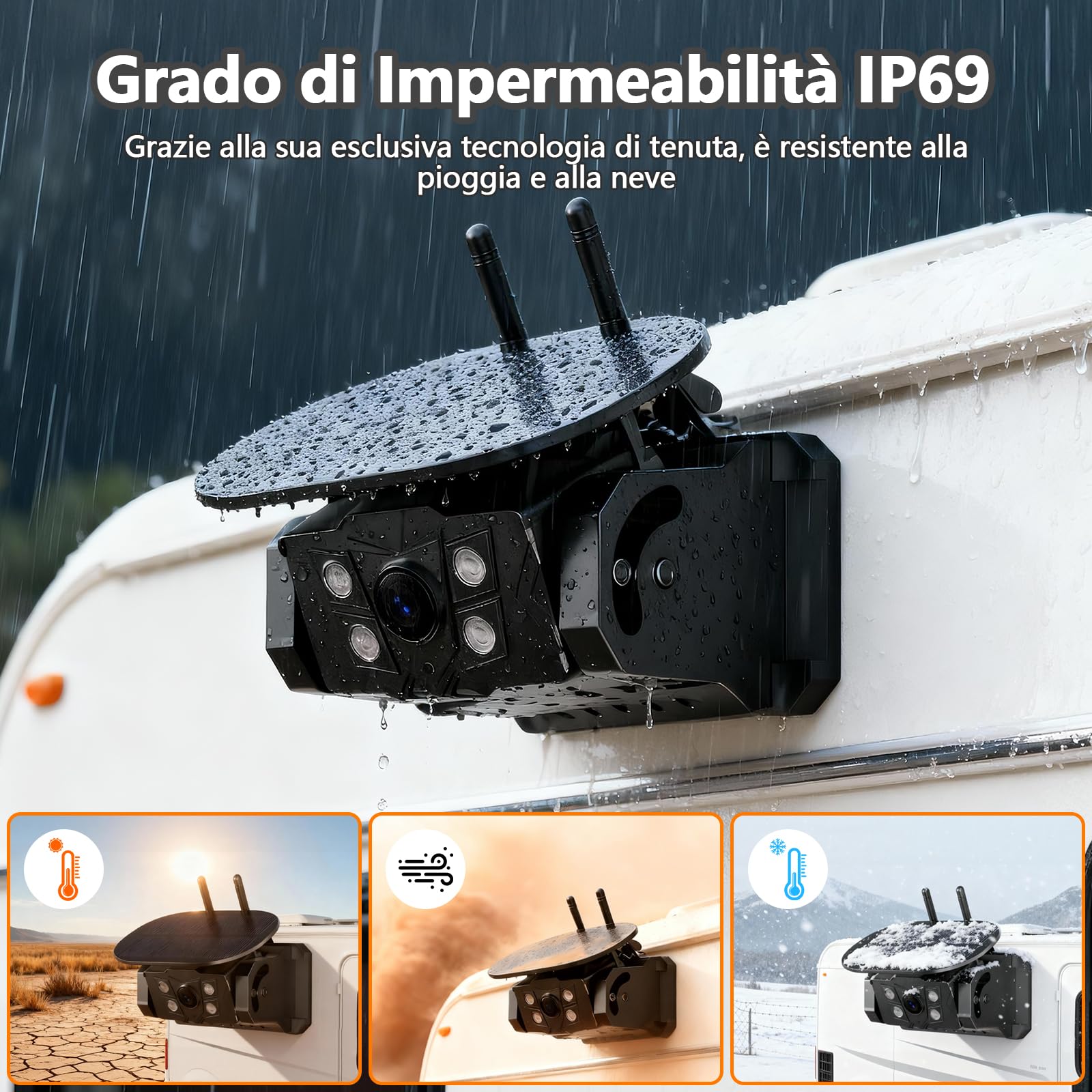 Solare Telecamera Retromarcia Wireless Magnetica, 7 Pollici 1080P Monitor 9600mAh Telecamera Posteriore, Visione Notturna, per Auto, Camion, Rimorchio, Camper(VS-7C)