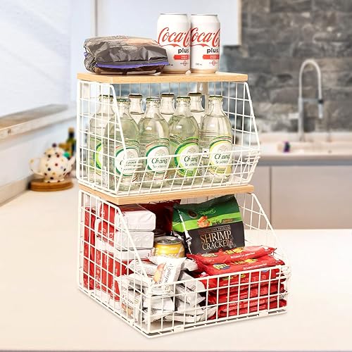 Mefirt Frutero blanco, cesta de frutas de 2 niveles para encimera de cocina, almacenamiento de frutas apilable montado en la pared, organizador de