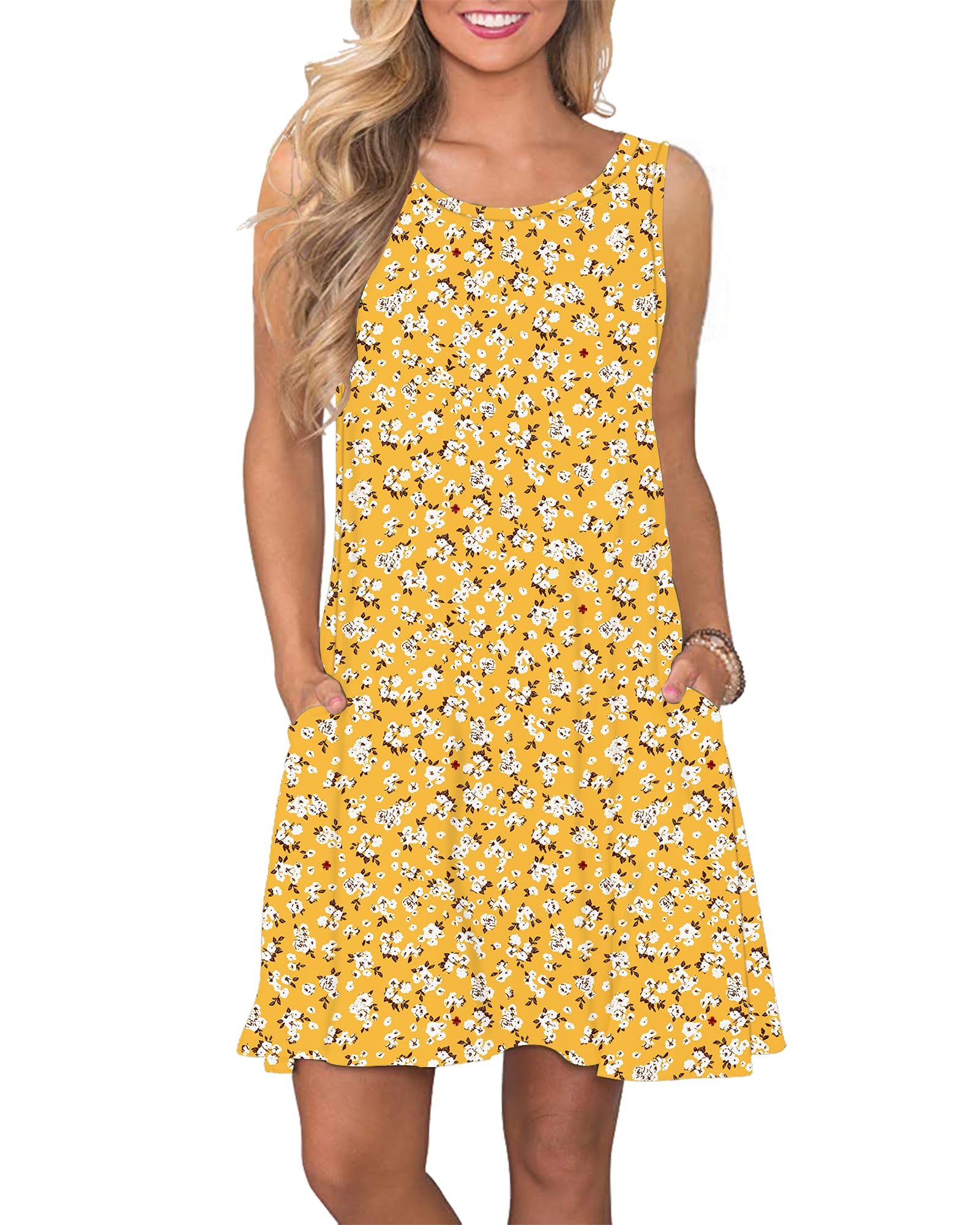 WNEEDU Boho Abiti Estivi da Donna Prendisole da Spiaggia Senza Maniche