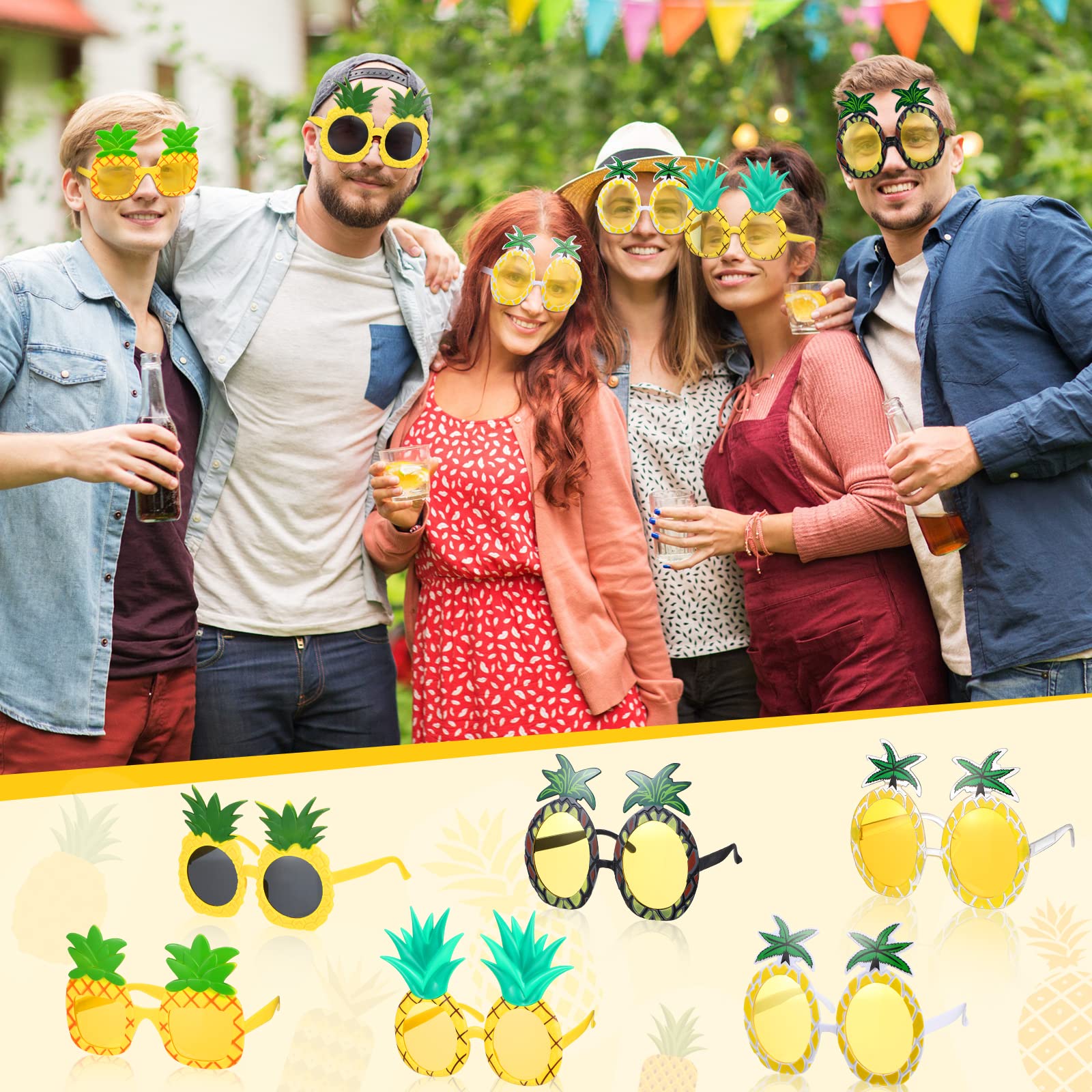 Liliful 12 par okularów przeciwsłonecznych Fiesta Tropical Ananas Śmieszne okulary przeciwsłoneczne ananas okulary hawajskie akcesoria na imprezę Luau urodziny lato plaża tematyczne upominki