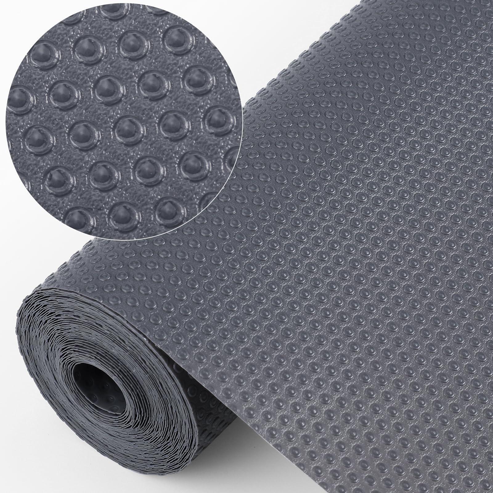 Dntorx Schubladenmatte Nicht Klebend 60 x 600 cm, Antirutschmatte Schubladen mit 70 Stück Doppelseitige Klebepunkte EVA Wasserdichte Kühlschrankmatten für Regale Küche Schubladen Kühlschrank (Grau)